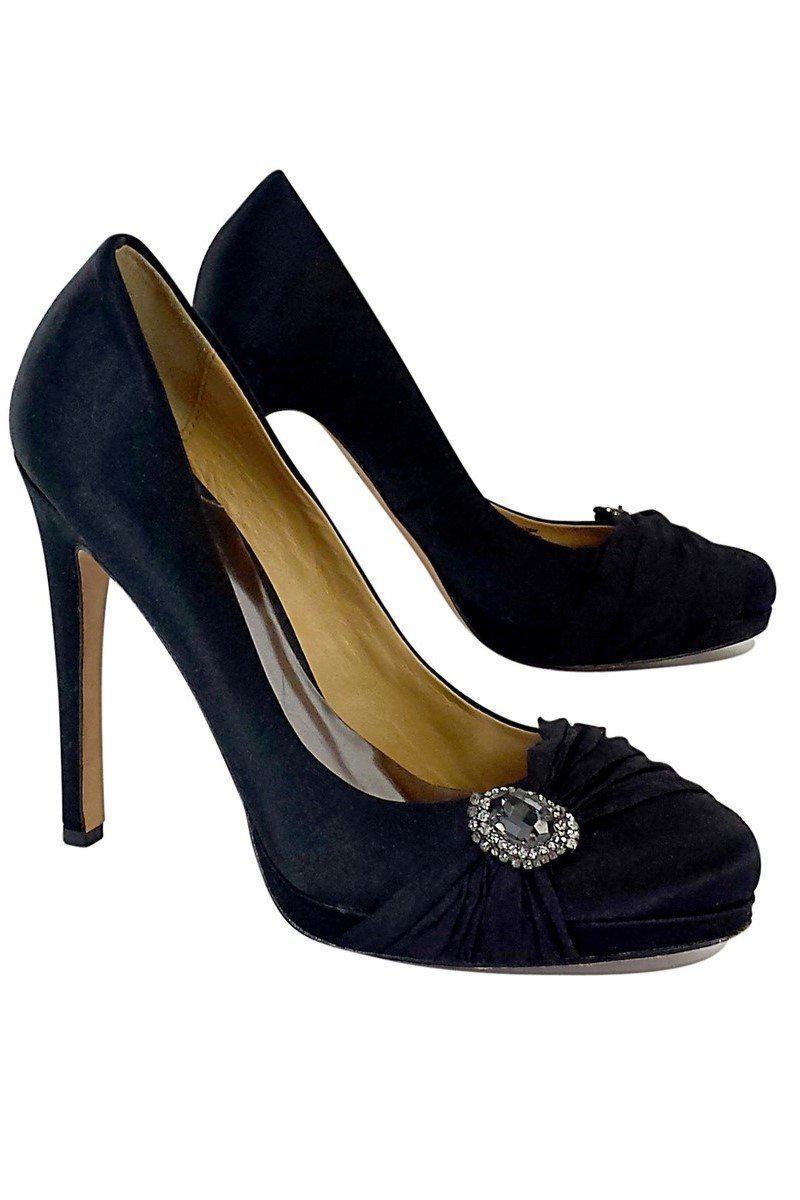 Gorgeous Badgley Mischka Black Satin & Jewel Heels - Size 9! Grab Yours Now!