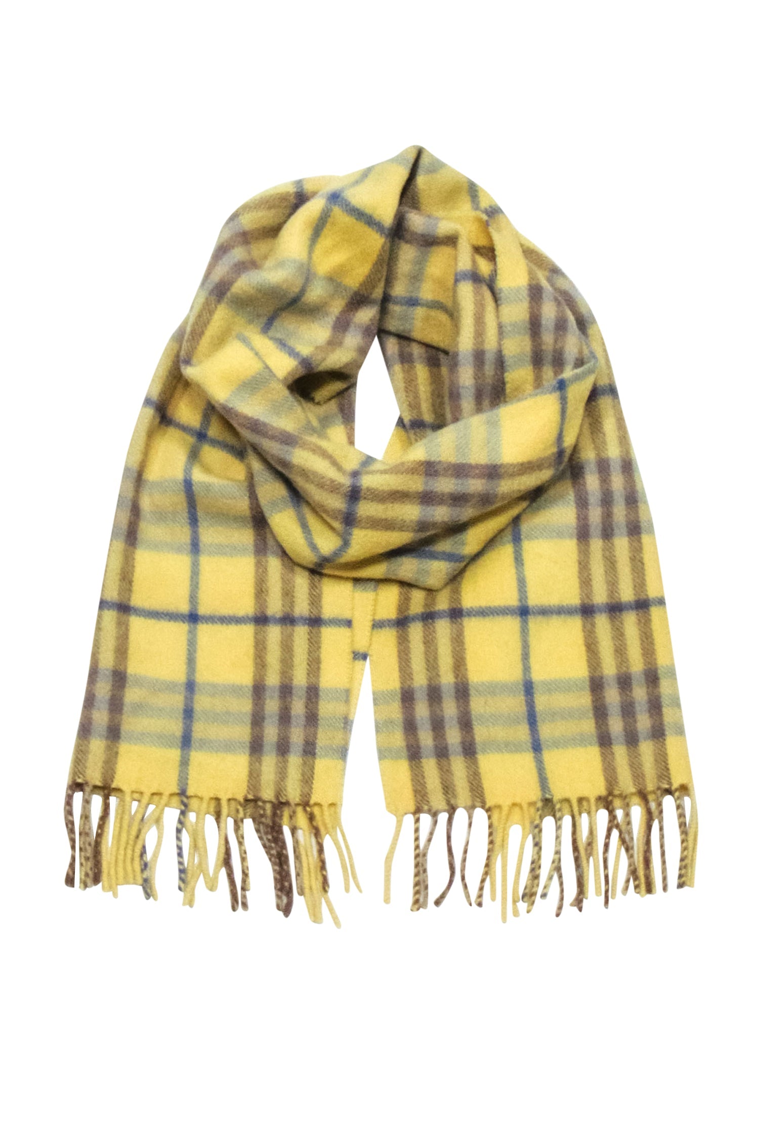 Burberry's Stunning Yellow & Blue Plaid Cashmere Scarf
