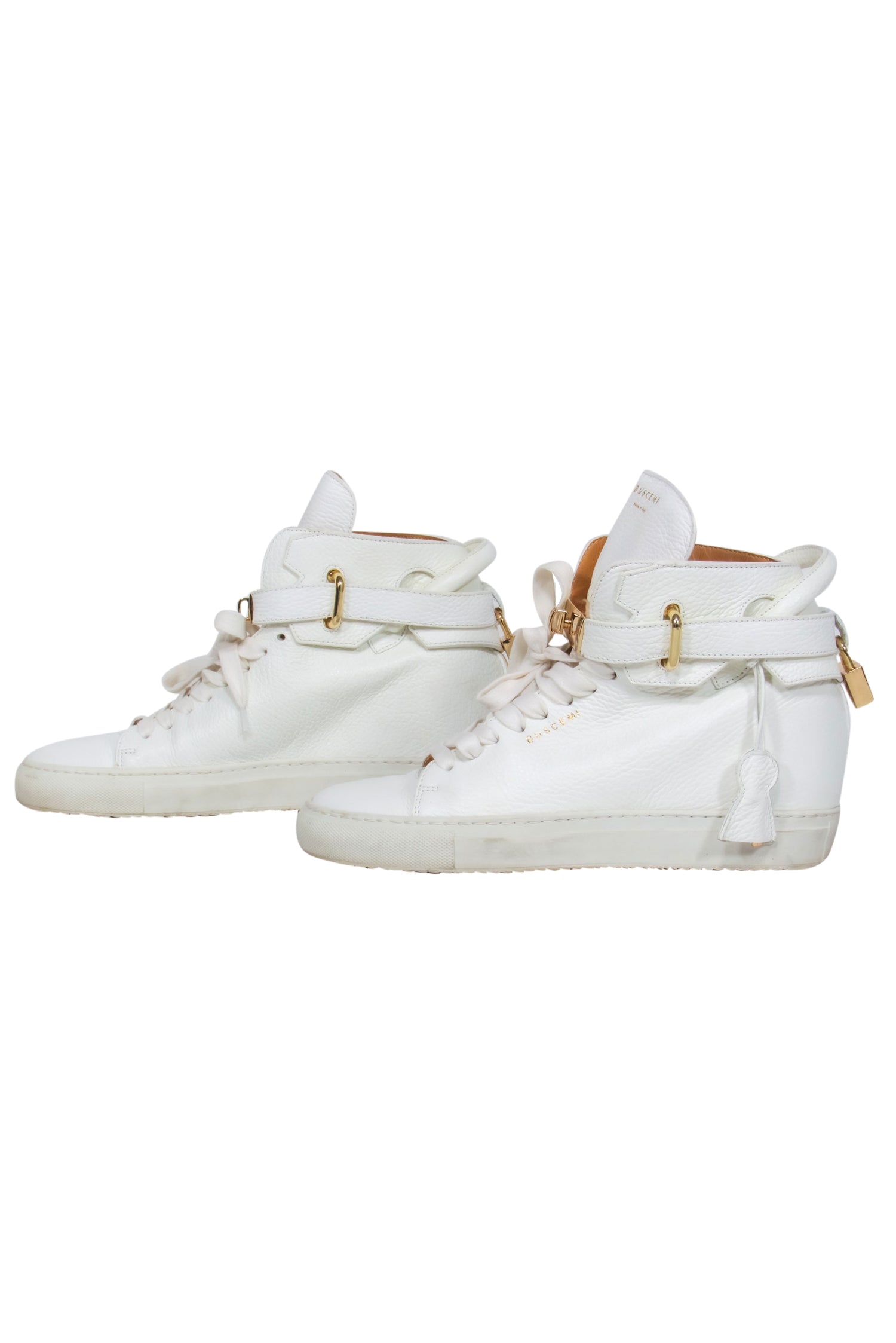 Buscemi White 100MM Luxury Sneakers with Gold-Toned Hardware - Size 9.5