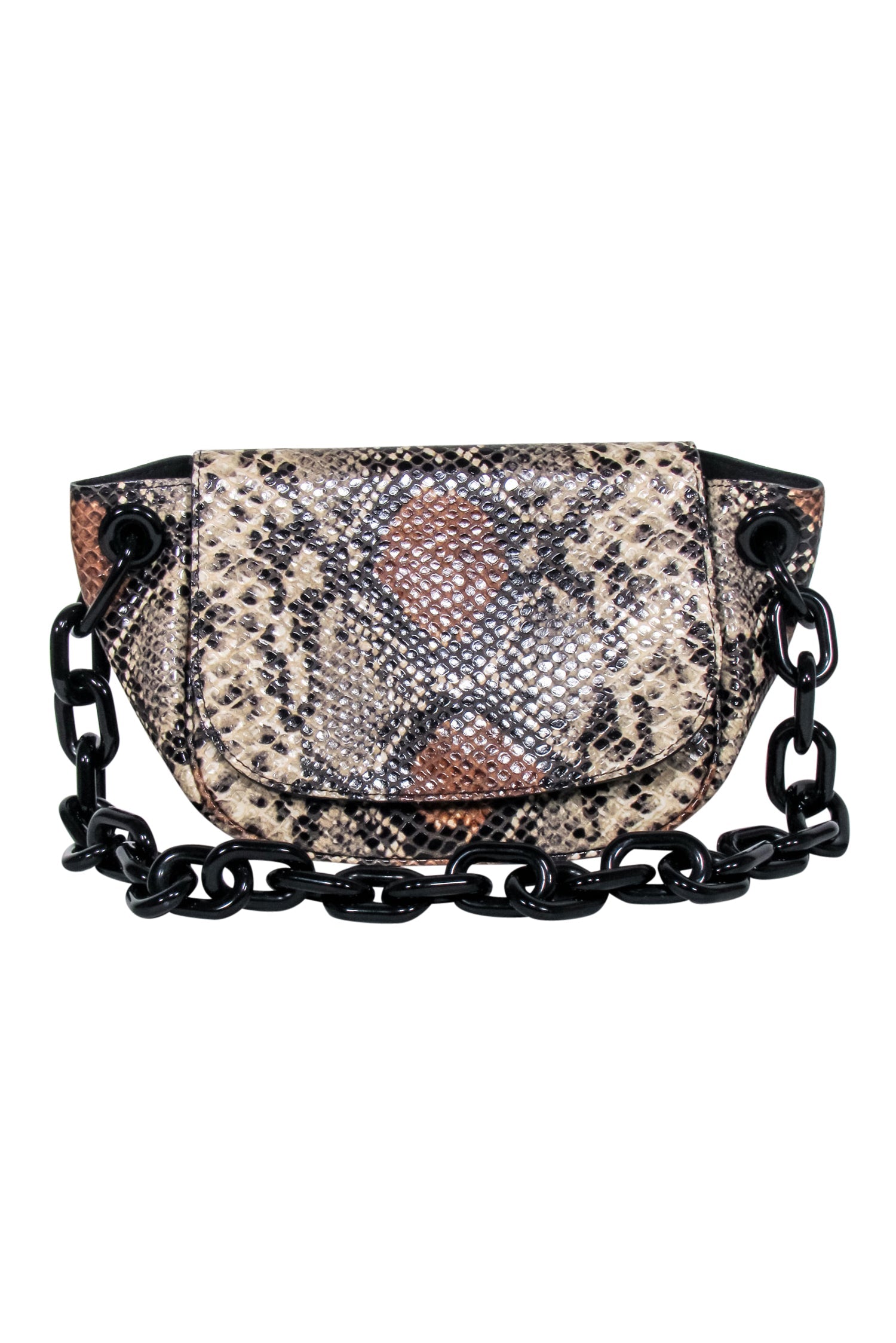 Simon Miller's Exquisite Snakeskin-Printed Leather Shoulder Bag in Beige, Black & Tan