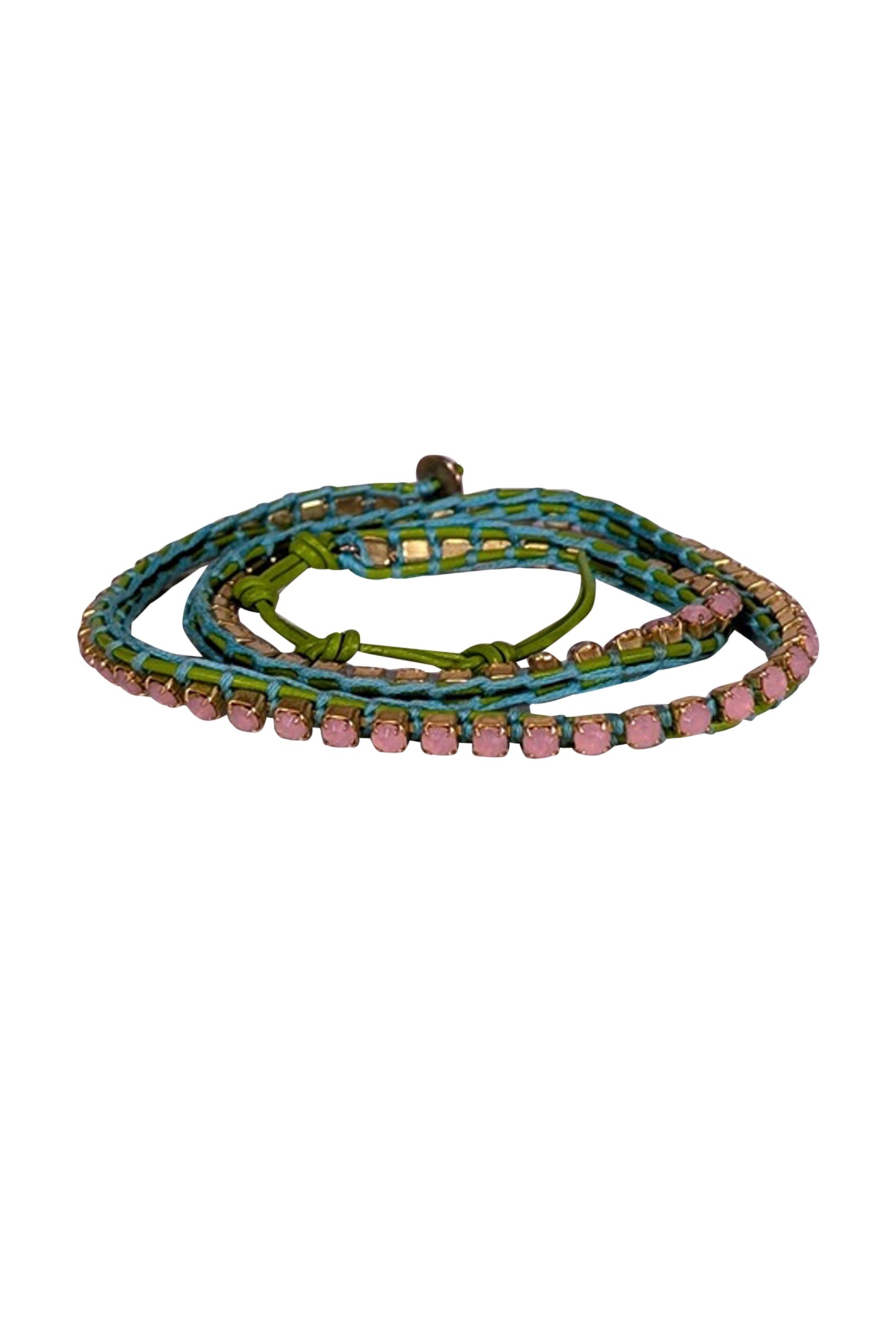 Chan Luu - Stunning Green & Blue Wrap Bracelet with Pink Gems