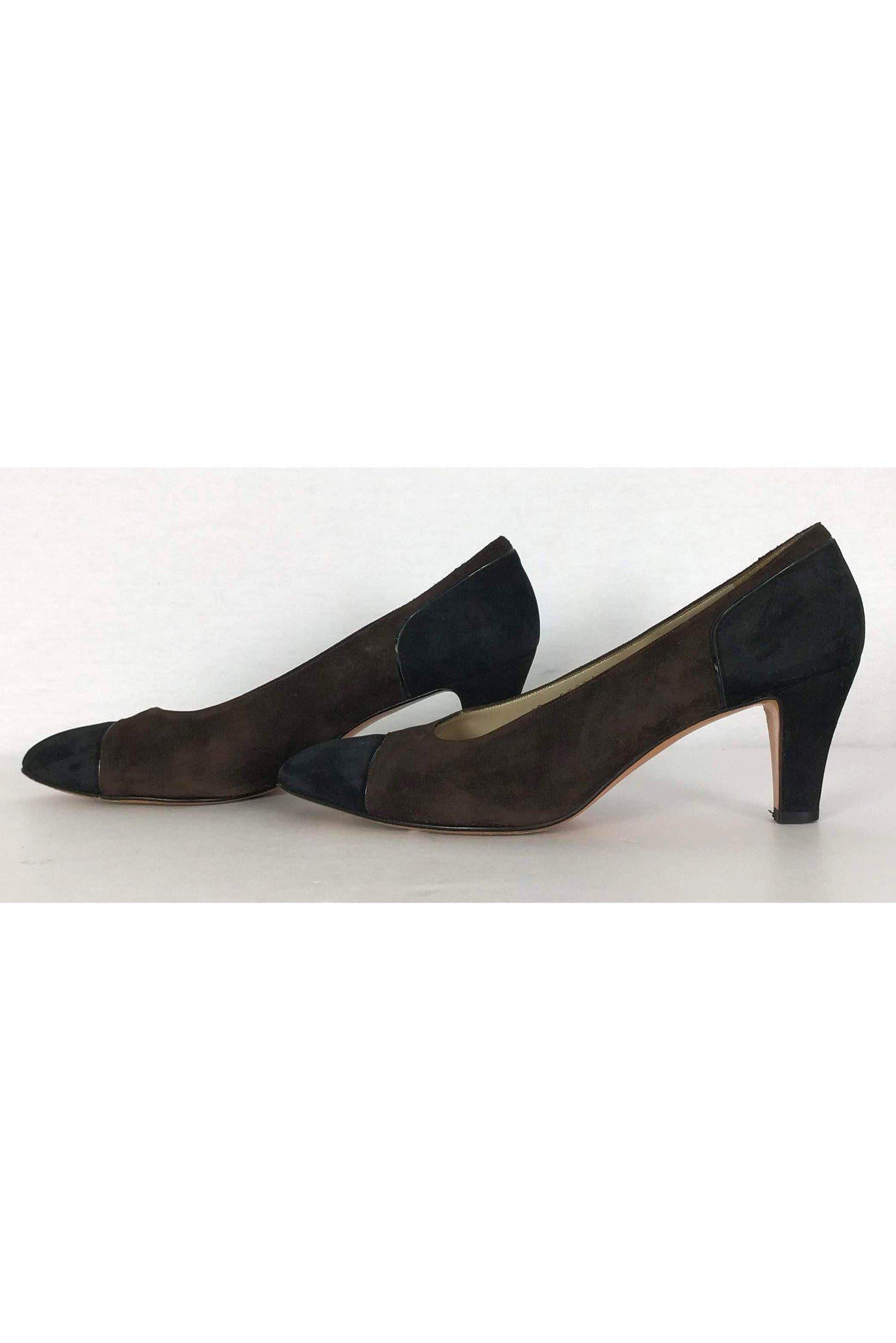Ferragamo Brown Suede Cap Toe Pumps - Size 9.5 - Timeless Elegance