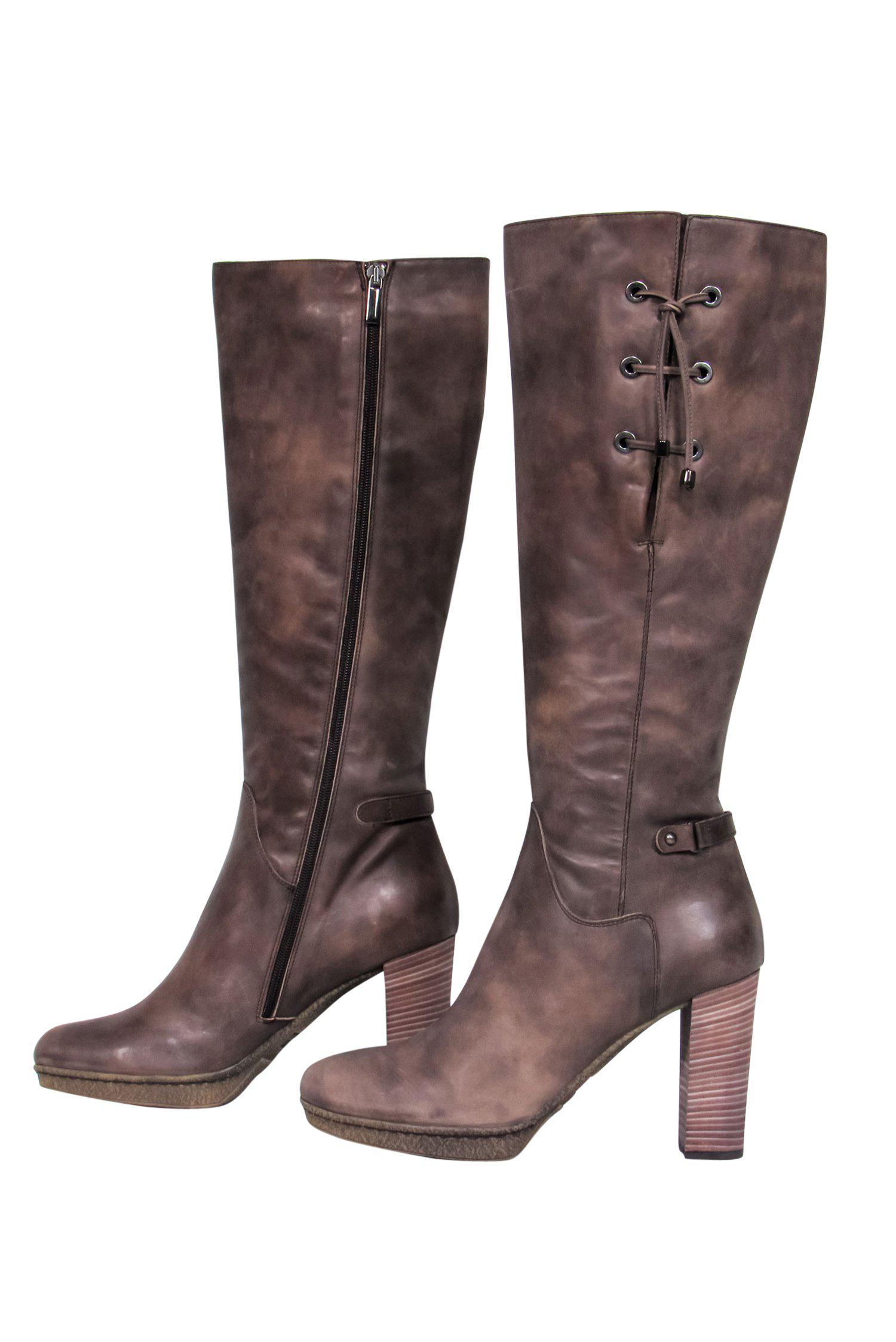 Aquatalia Brown Leather Waterproof Over-the-Knee Heeled Boots - Size 9.5
