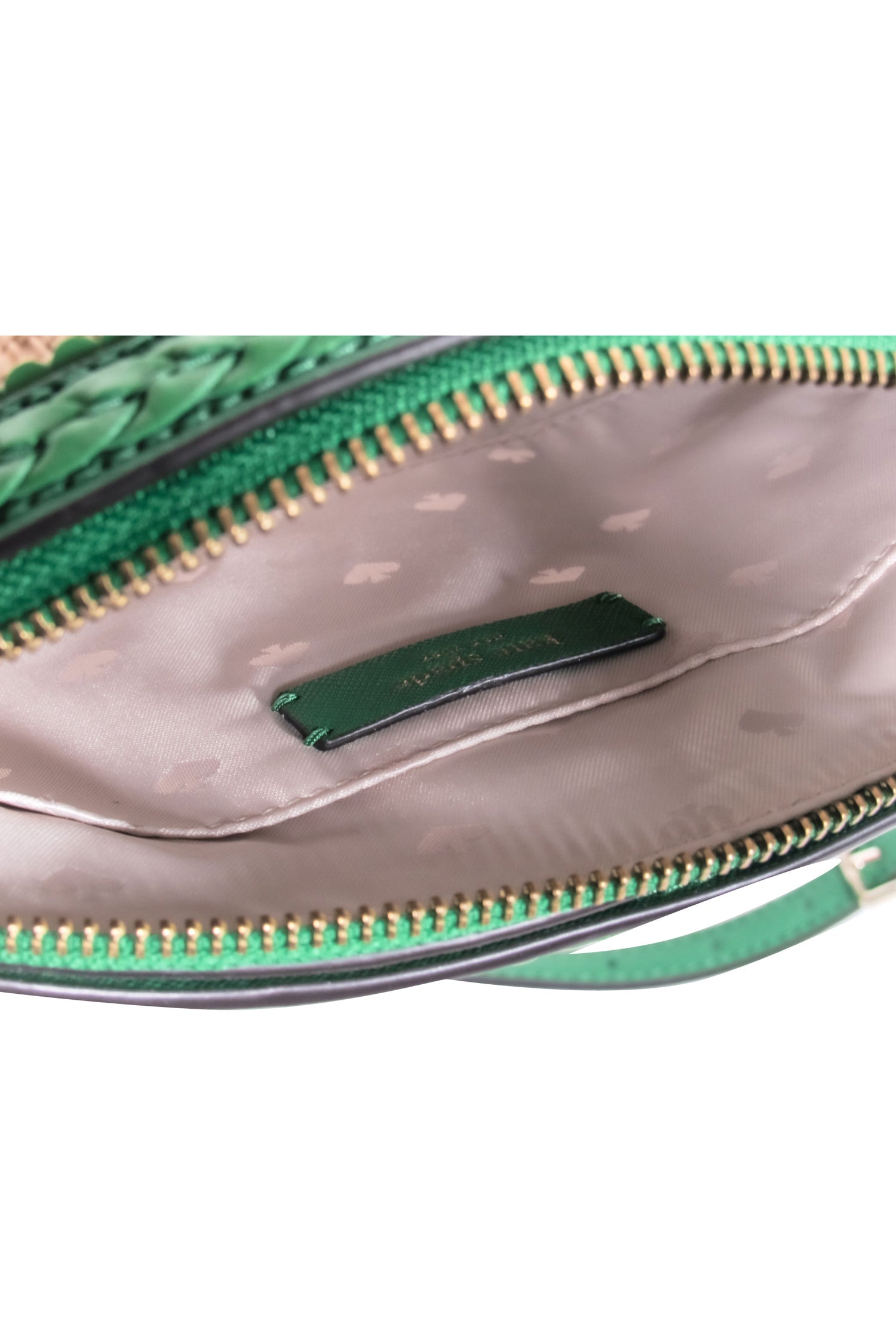 Kate Spade's Stunning Raffia Crossbody Bag with Kelly Green Leather Trim
