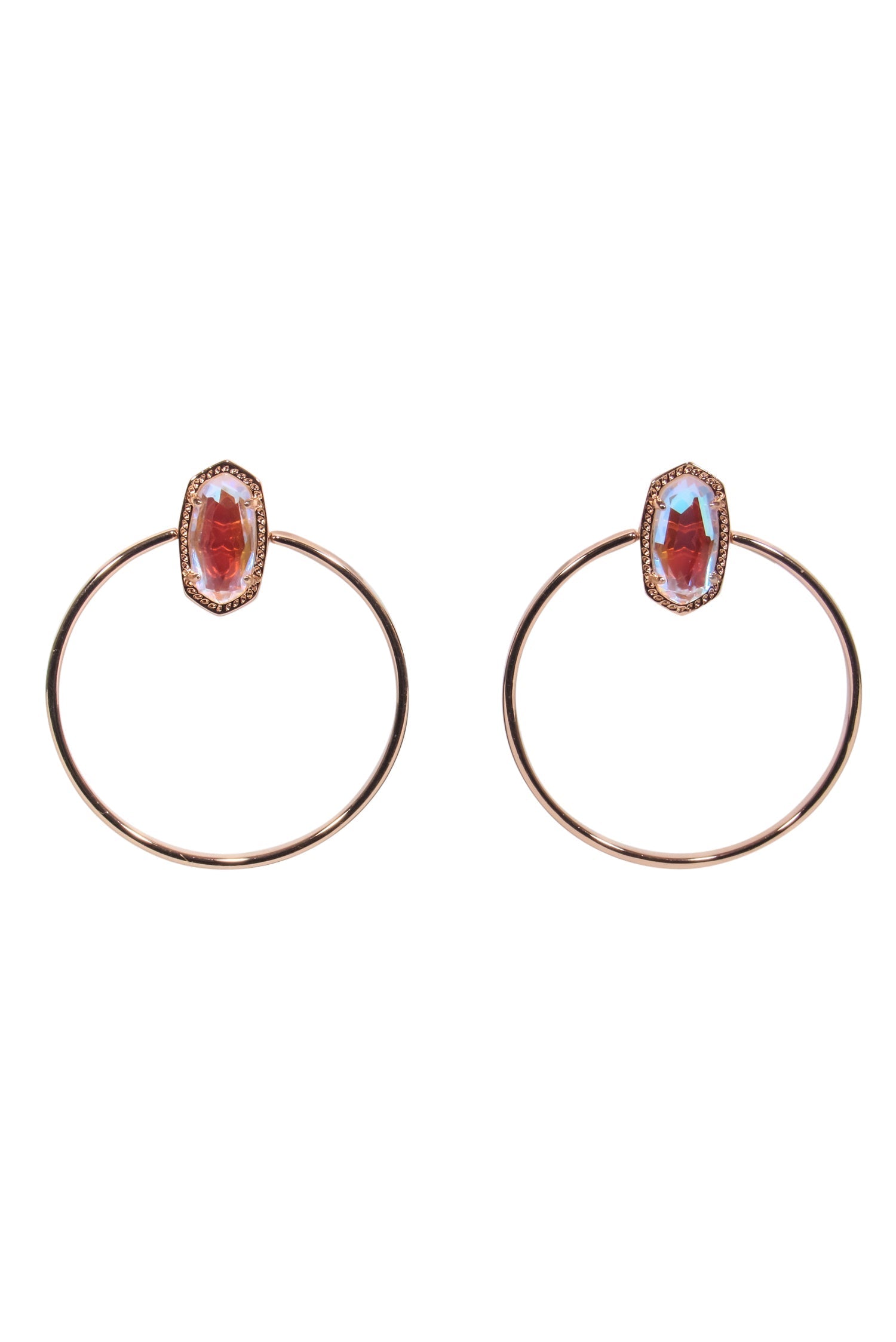 Kendra Scott's Stunning Rose Gold Stud Hoop Earrings with Iridescent Stones