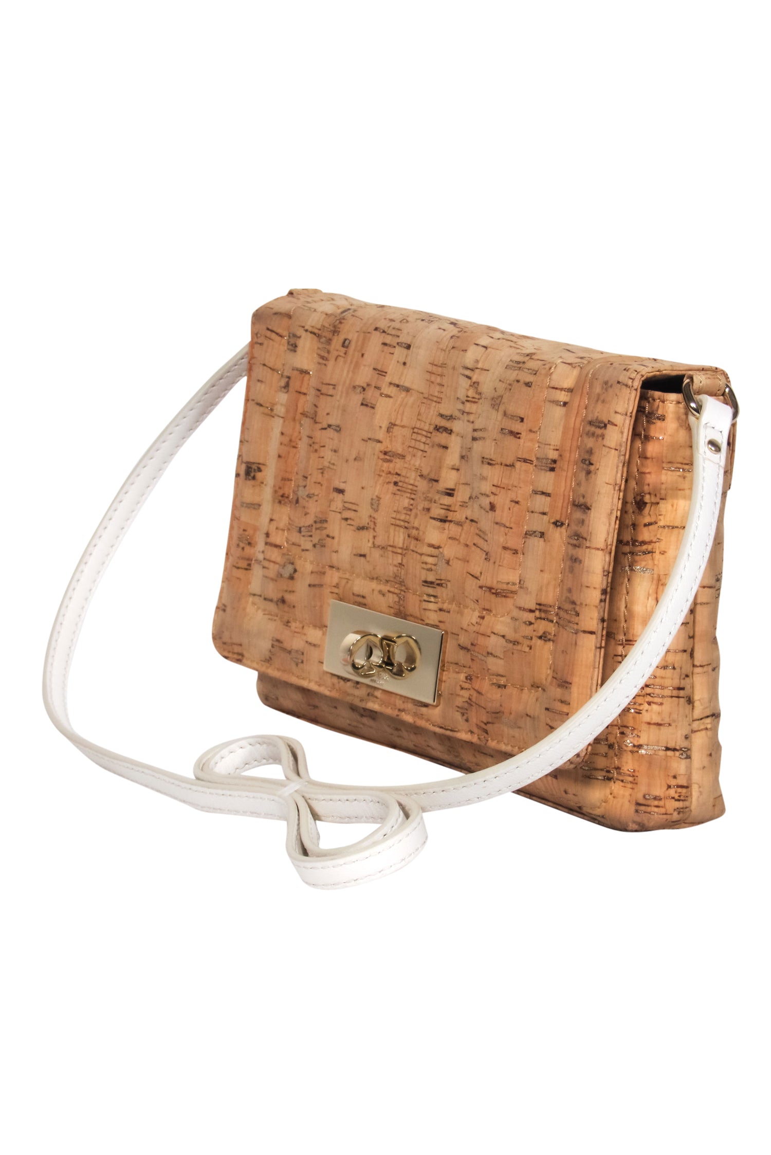 Kate Spade - Glamorous Beige Cork-Style Gold Metallic Fold-Over Crossbody Bag