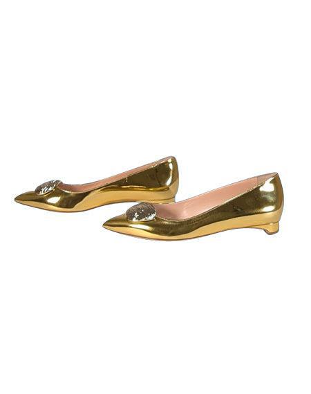 Rupert Sanderson Gold Metallic Pointed Toe Flats - Size 7.5 - Irresistible Style!