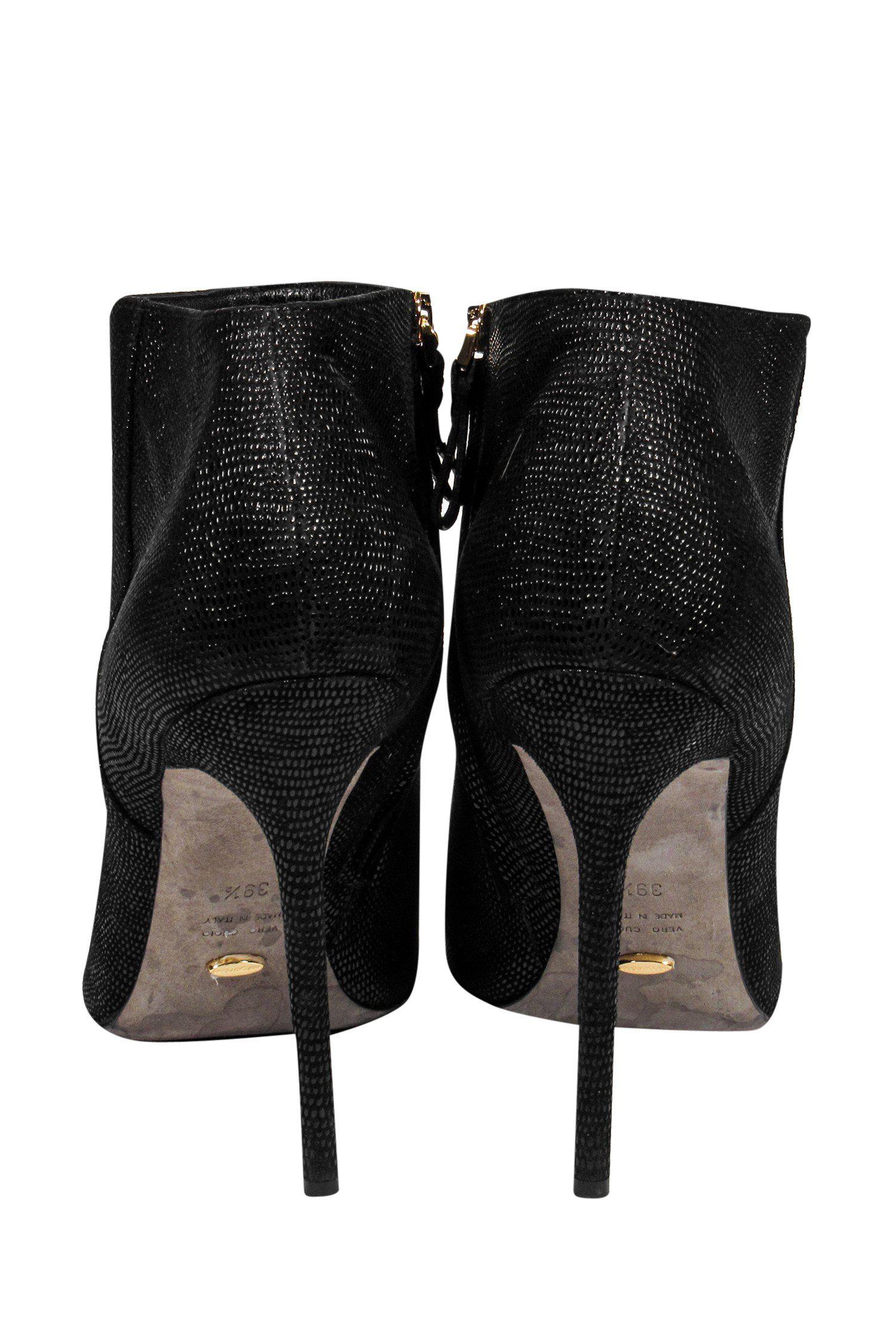 Sergio Rossi Black Textured Stiletto Ankle Booties - Size 9.5: Add a Touch of Danger!