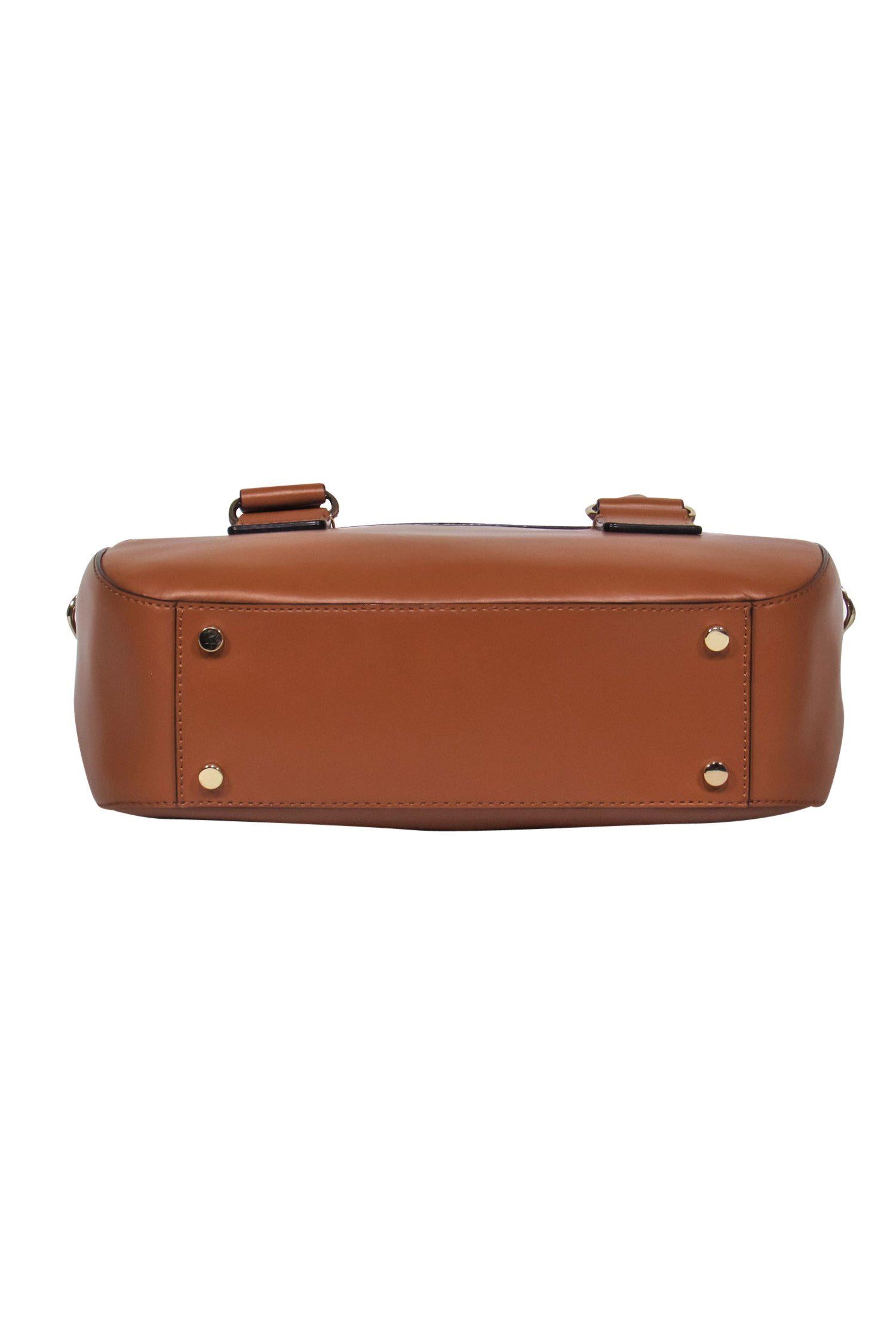 Kate Spade Brown Leather Satchel with Stunning Pink Trim