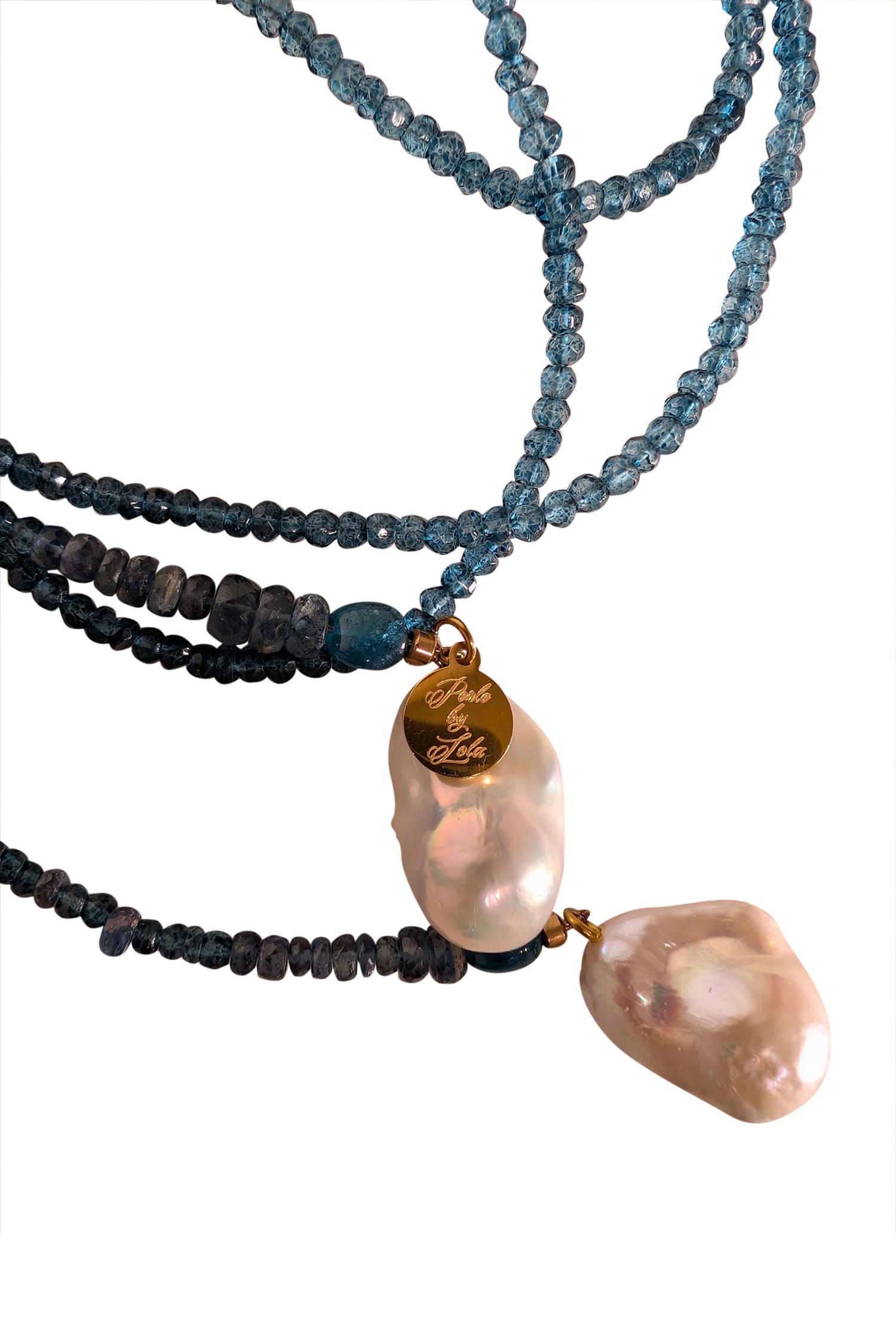 Perle by Lola - Stunning Teal Blue Beaded Lariat Necklace with Freshwater Pearls