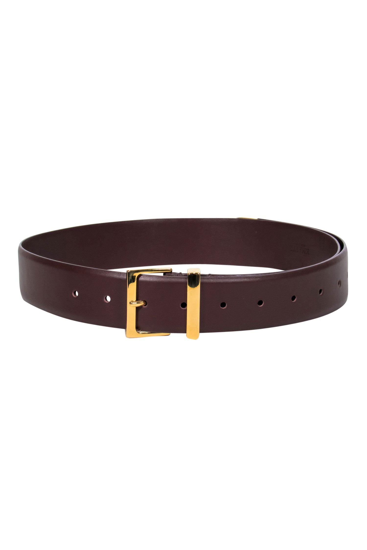 Khaite's Luxurious Brown Leather Belt with Gold Buckle