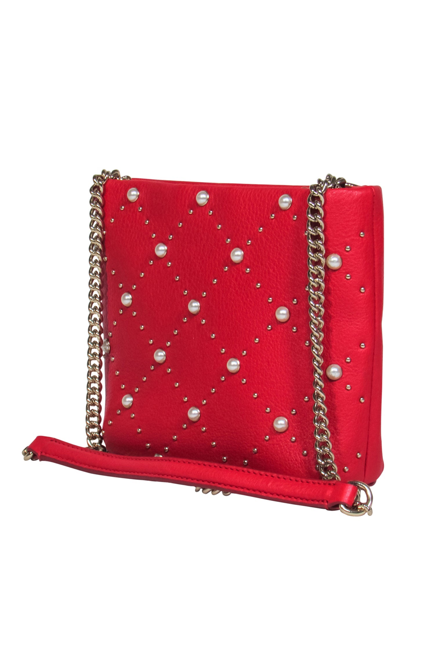 Kate Spade Red Leather Pearl-Accented Crossbody: A Chic Fashion Statement