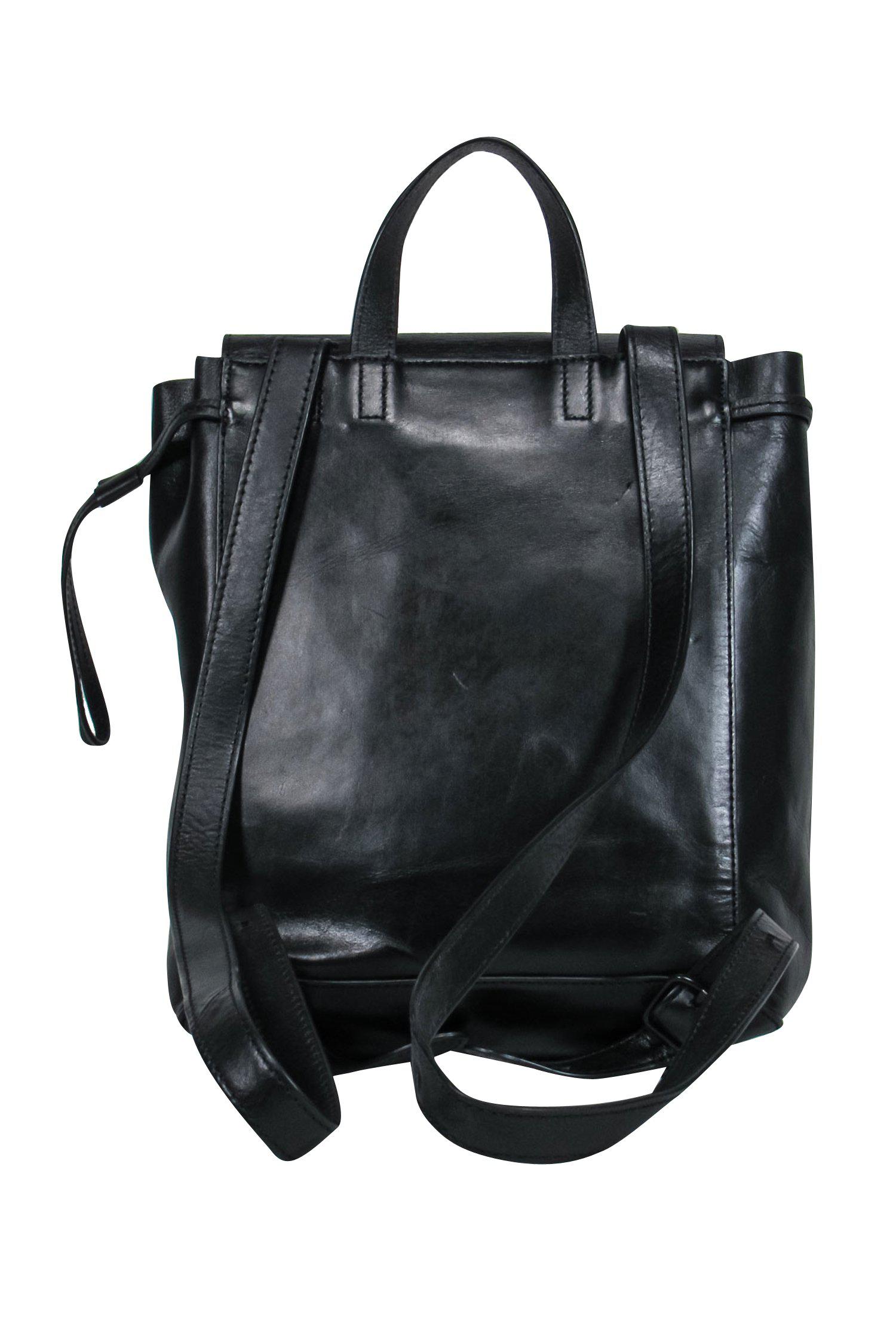 Loeffler Randall's Chic Black Leather Backpack with Fuzzy Shearling