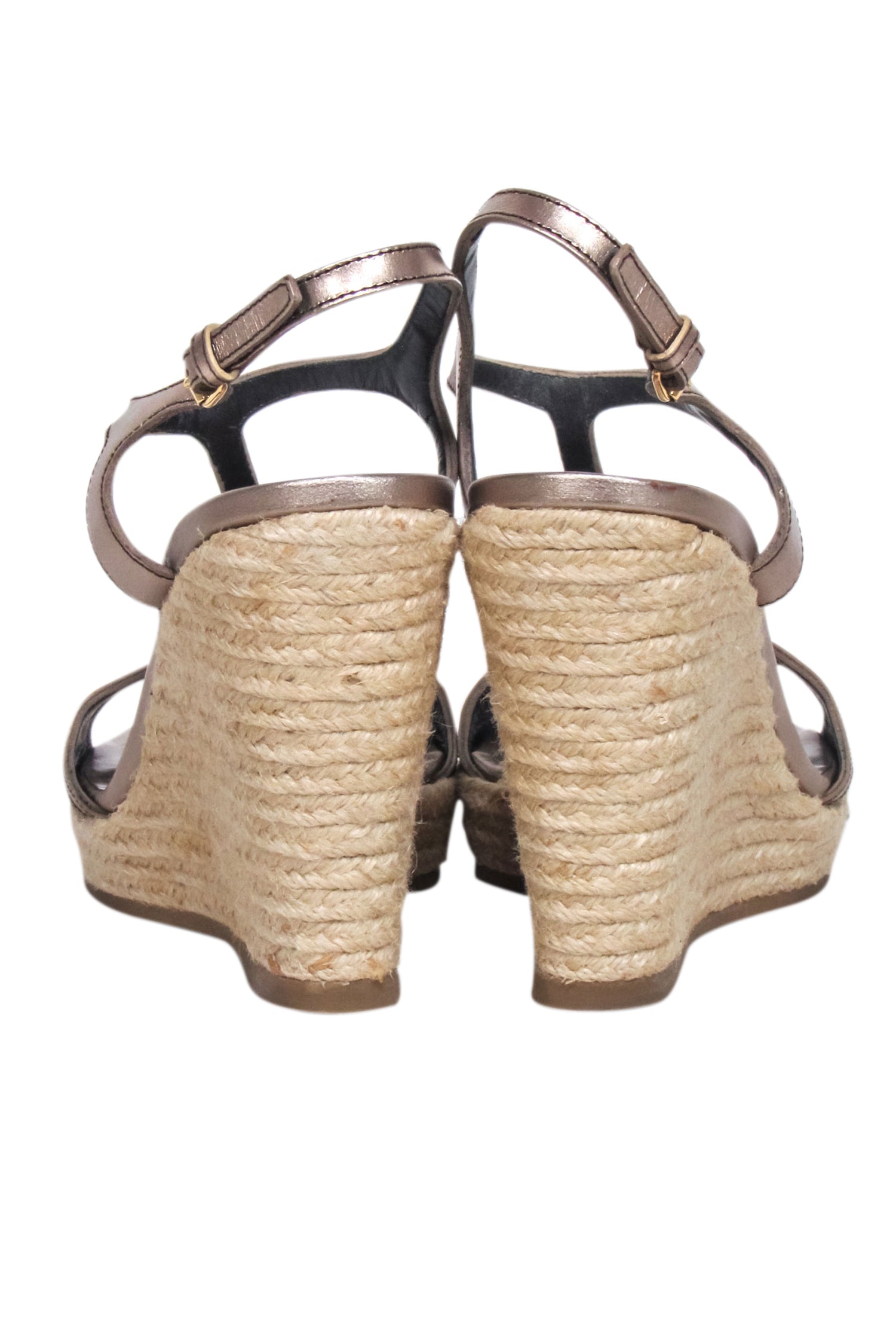 Burberry Metallic Strap Signature Plaid Espadrille Wedges - Size 8