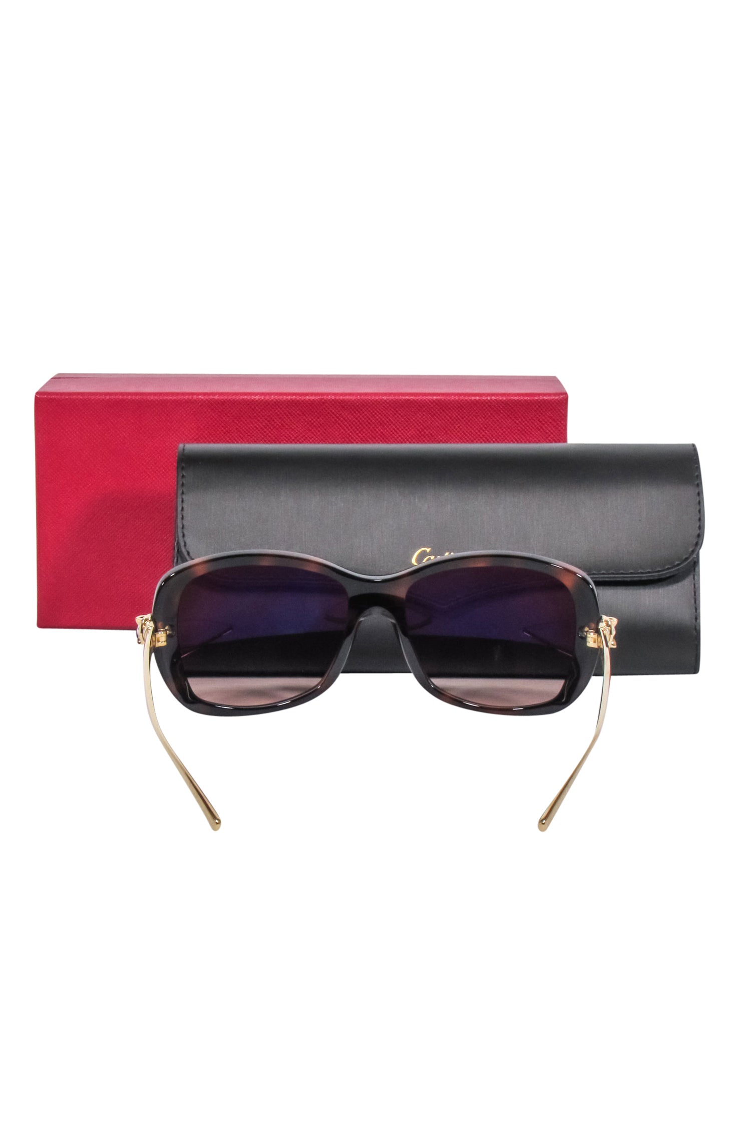 Cartier - Stylish Brown Tortoise Sunglasses with Gold Legs