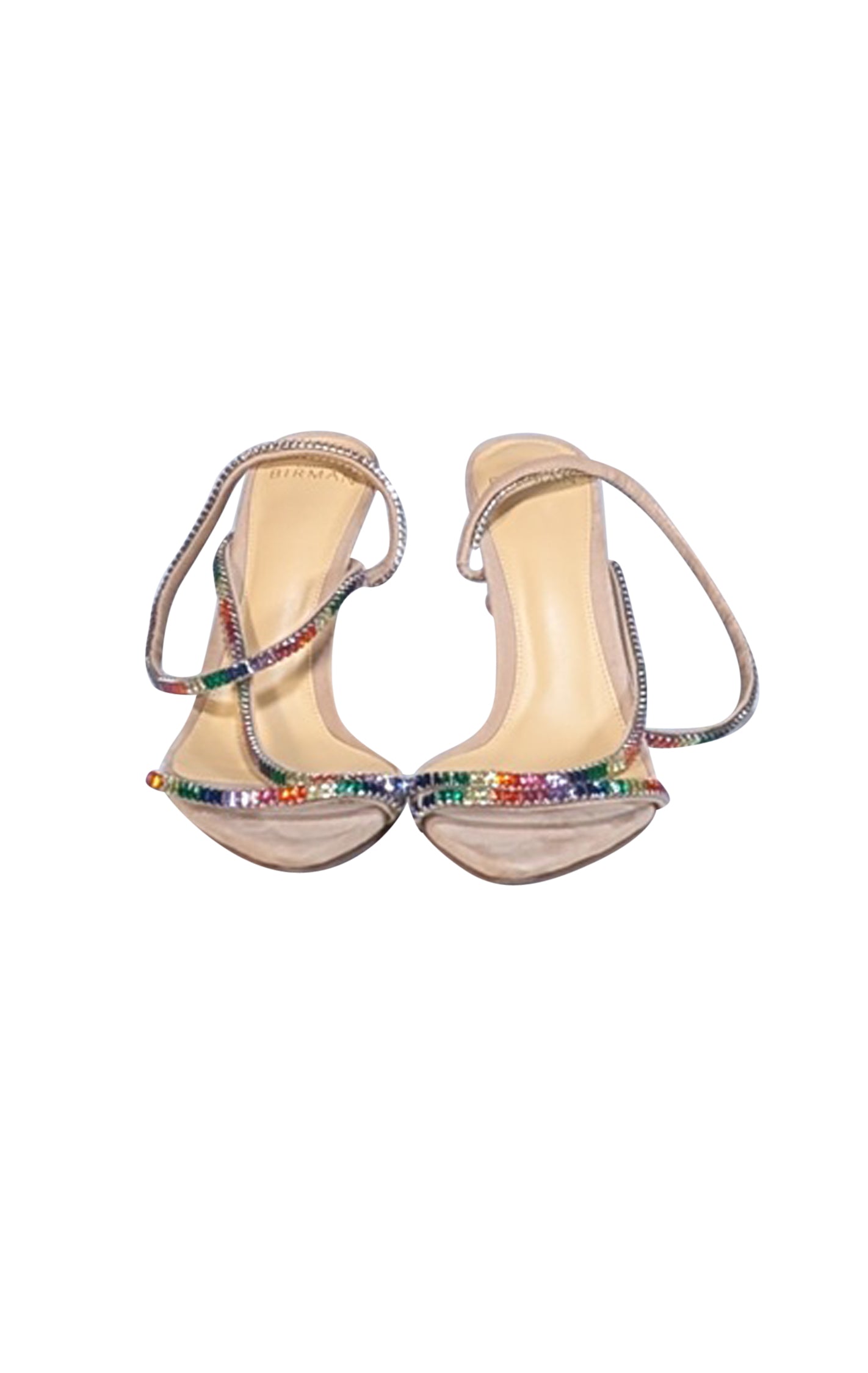 Alexandre Birman Beige Suede Multicolor Jewel Strap Open Toe Pumps - Size 8