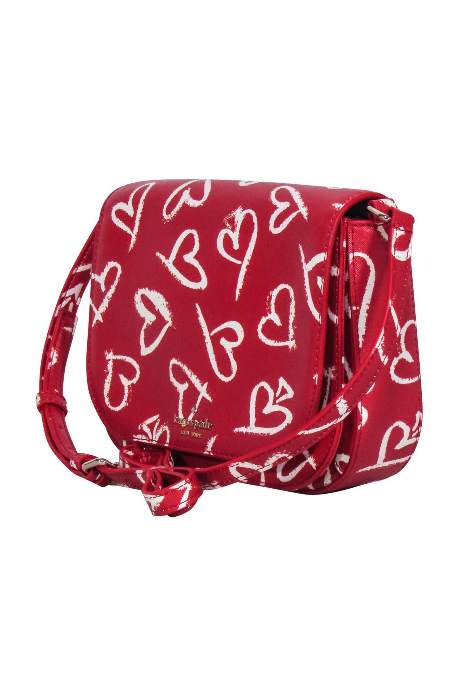 Kate Spade Red Leather Lipstick Heart Print Must-Have Crossbody Bag