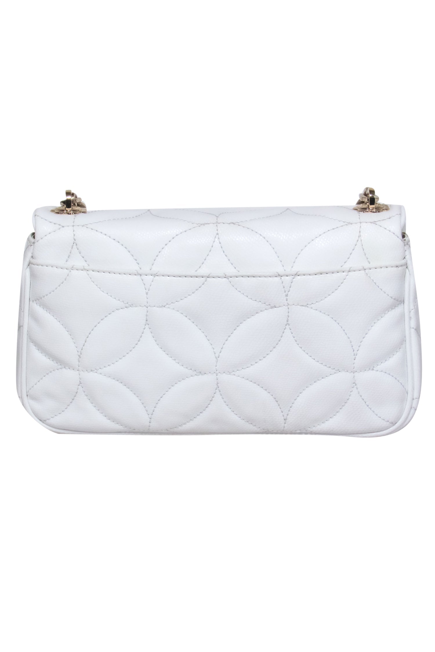Eric Javits - Stunning White Quilted Leather Gold Chain Baguette with Floral Clasp
