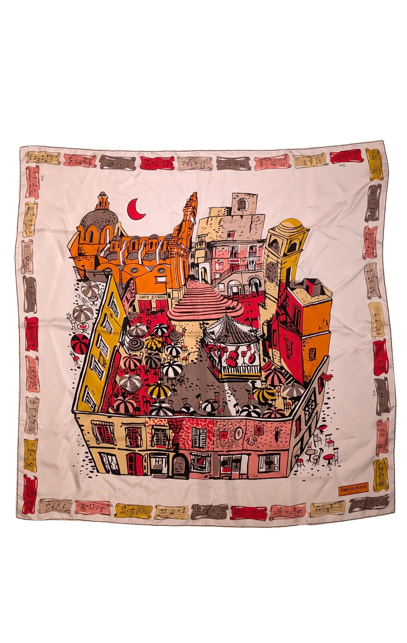 Emilio Pucci - Exquisite White & Multi-Color City Print Silk Scarf