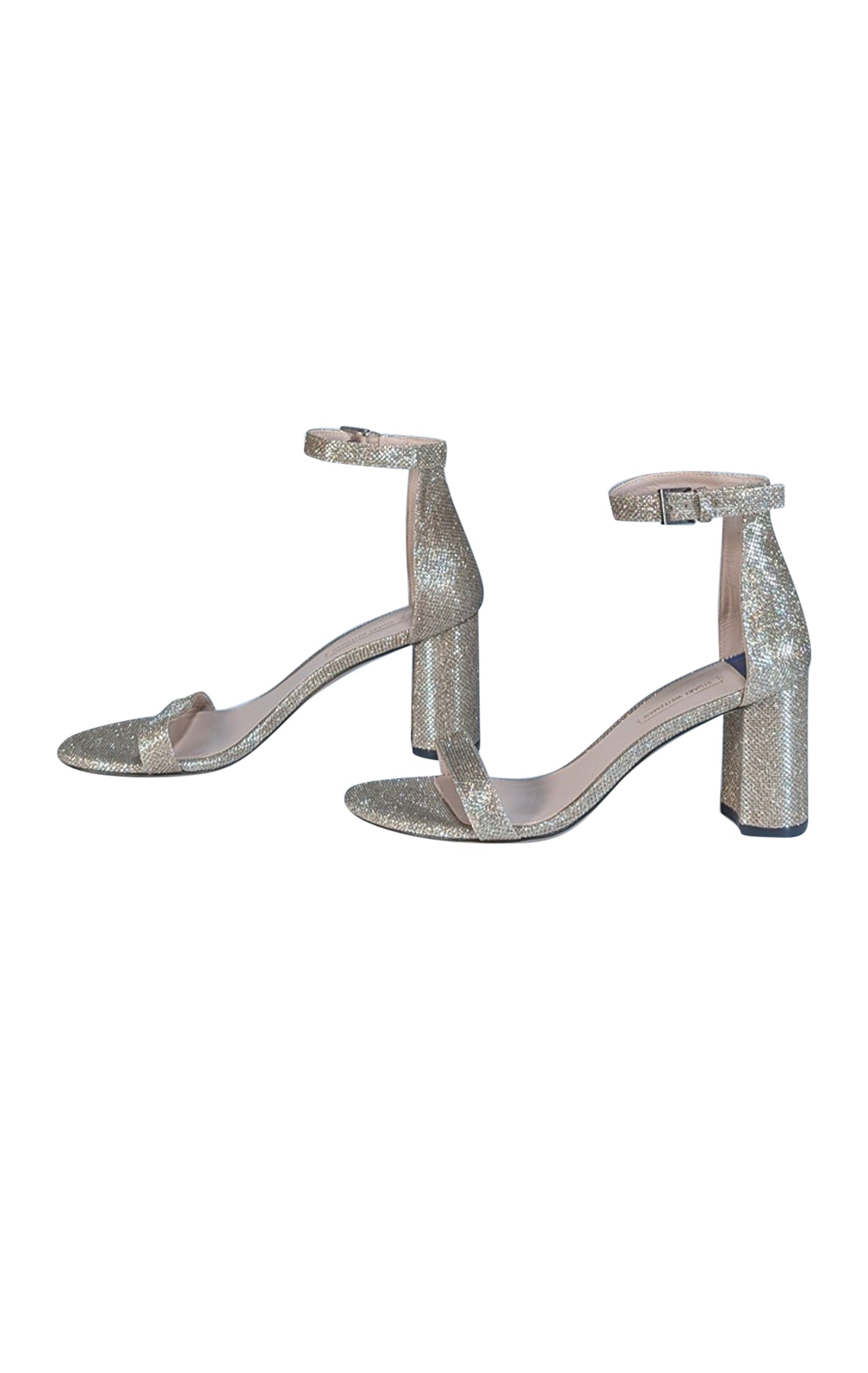 Stuart Weitzman - Gorgeous Champagne Gold Glitter Block Heel Sandals in Size 9.5