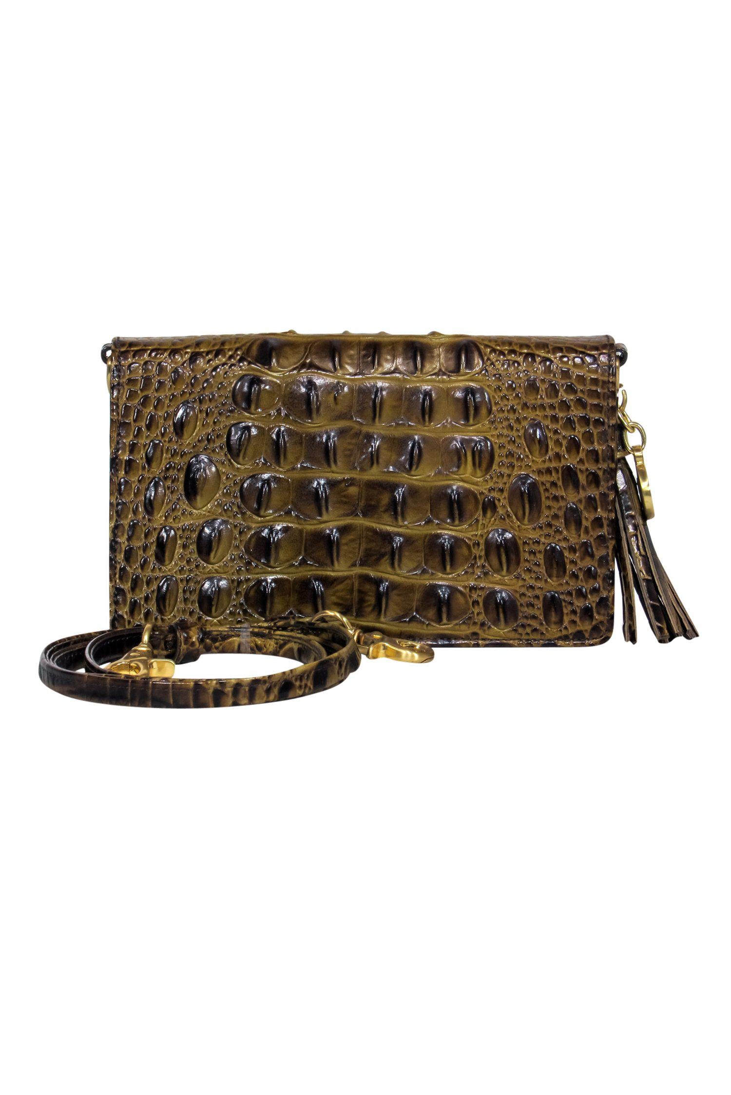Brahmin Olive Crocodile Embossed Convertible Crossbody Wallet - A Fashion Must-Have!
