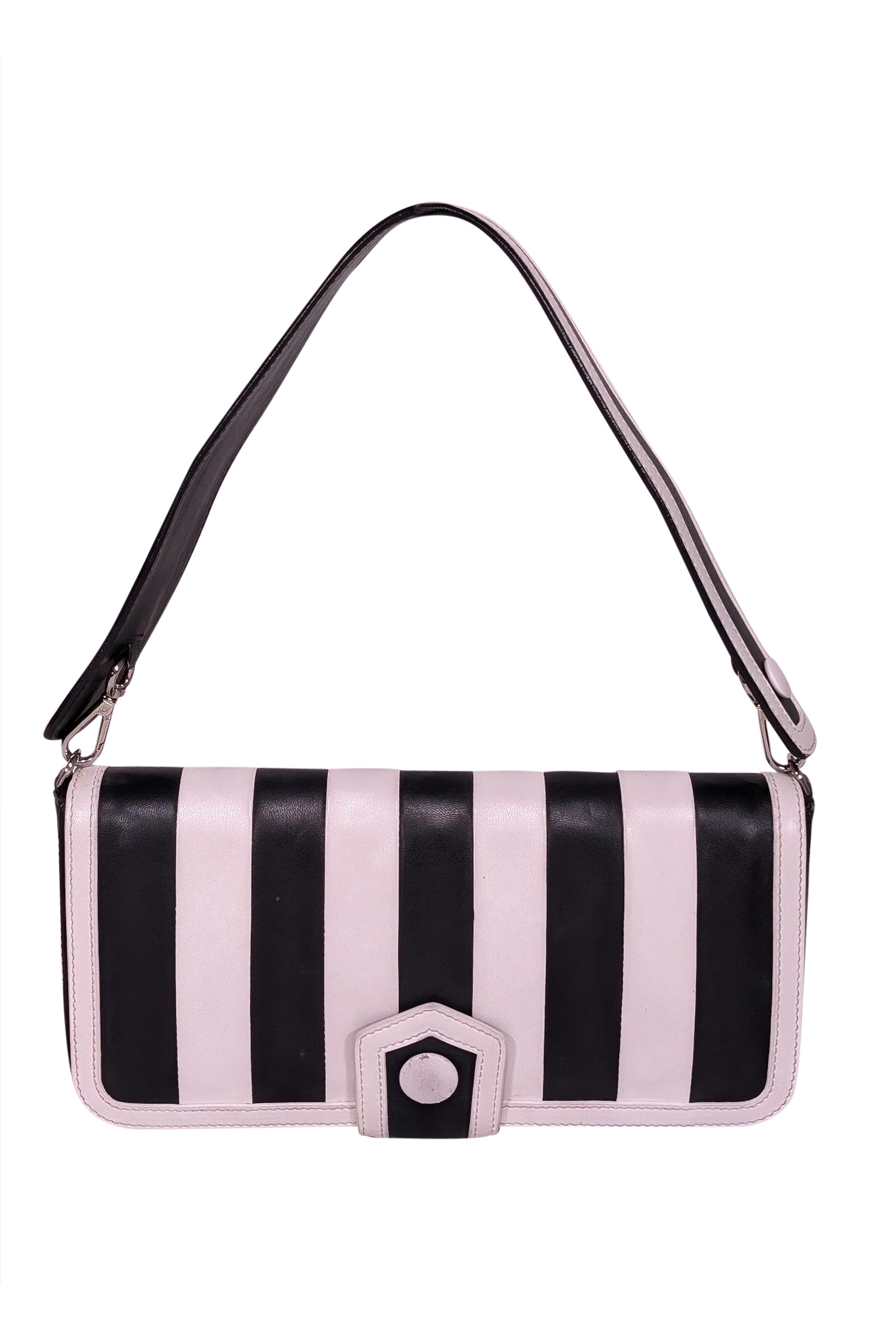 Moschino's Striking Black & White Stripe Leather Shoulder Bag