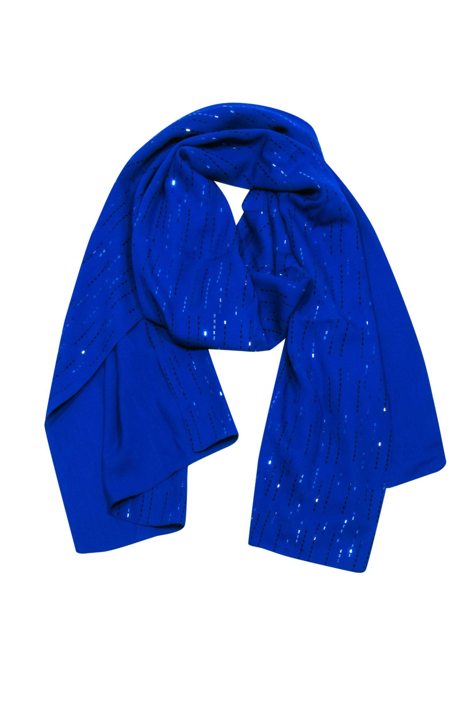 St. John's Enchanting Cobalt Blue Sequined Silk Scarf
