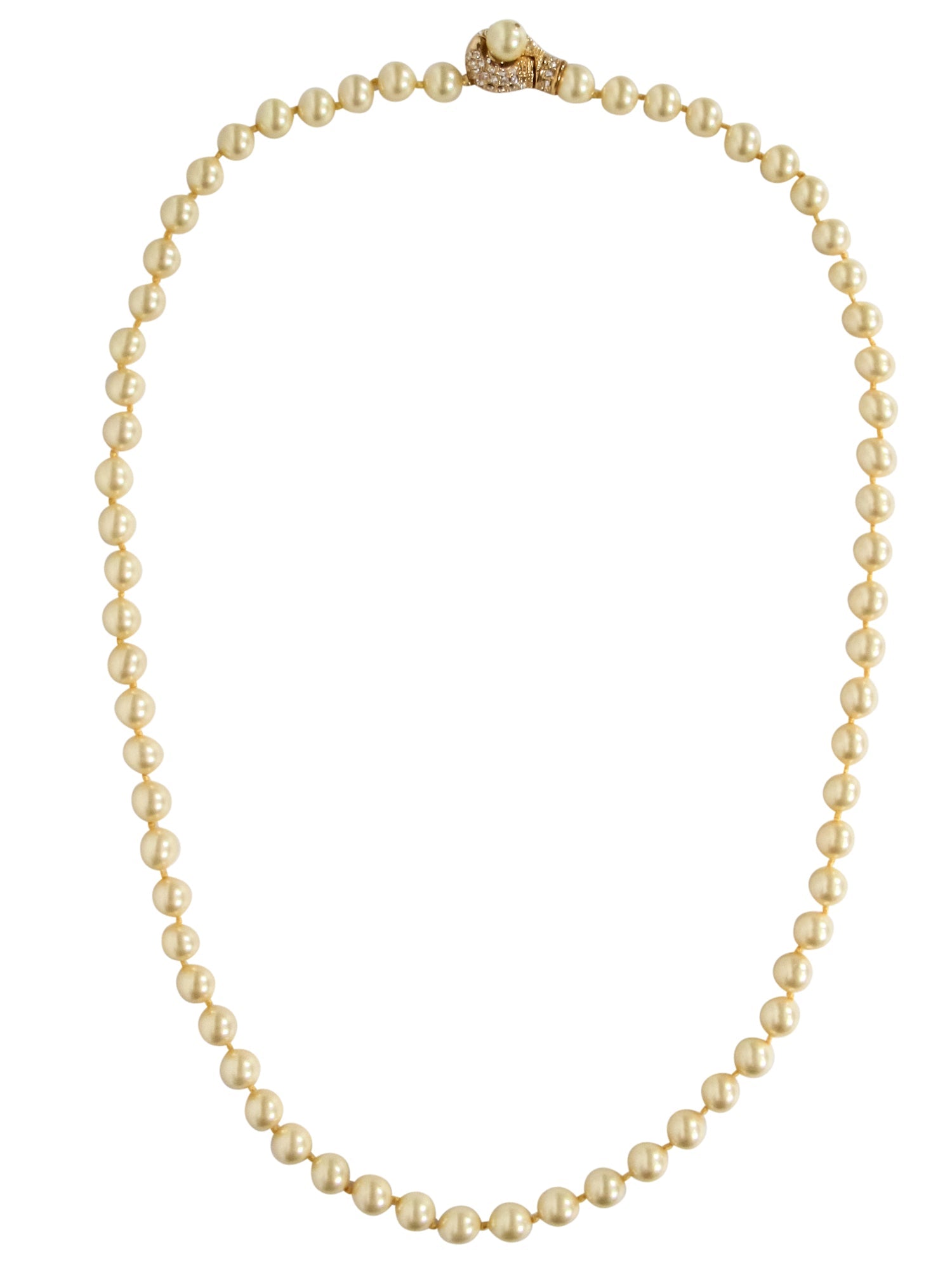 Patty Tobin's Glamorous Pearl Strand Necklace with Sparkling Rhinestone Clasp