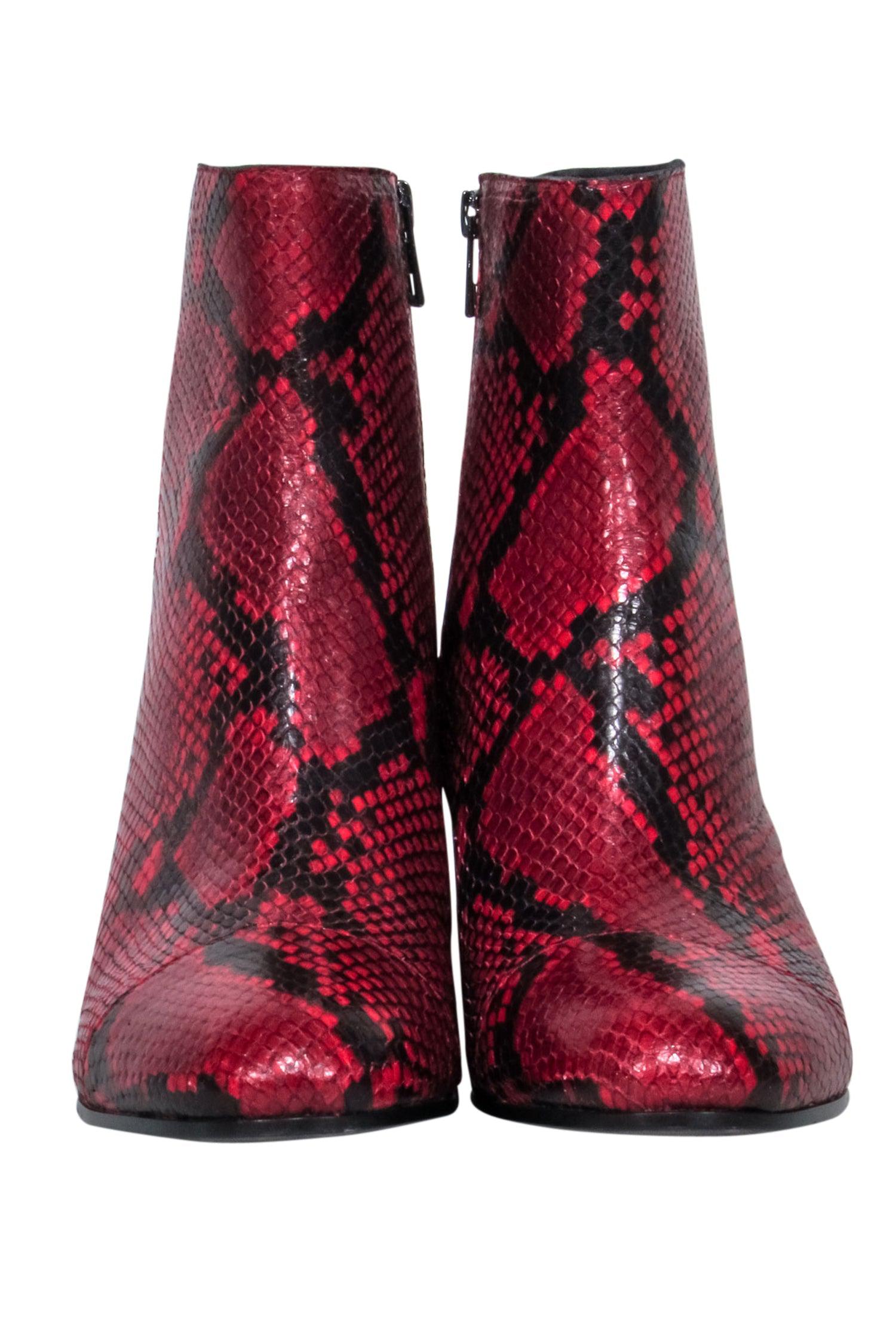 Zadig & Voltaire - Striking Red & Black Snake Skin Print Short Boots, Size 10