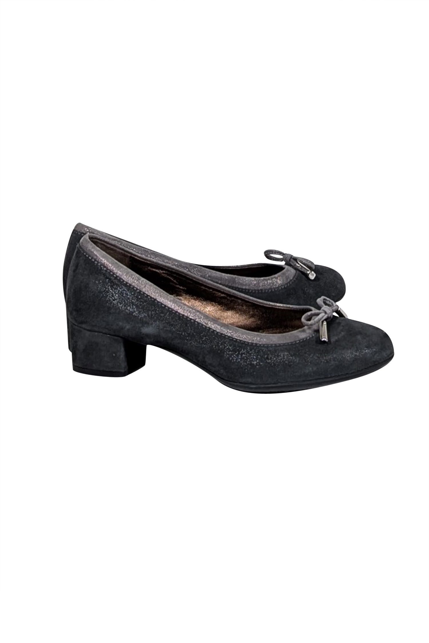 AGL Grey Suede Bow Toe Block Heel Office Shoes - Size 6