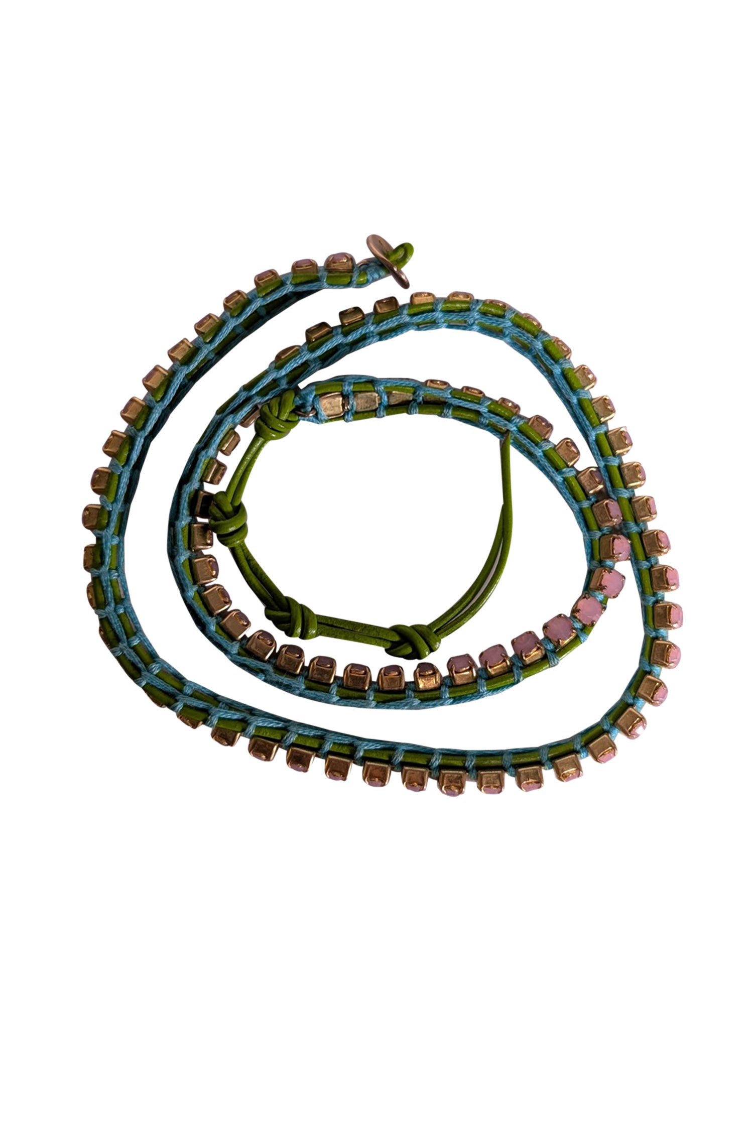 Chan Luu - Stunning Green & Blue Wrap Bracelet with Pink Gems