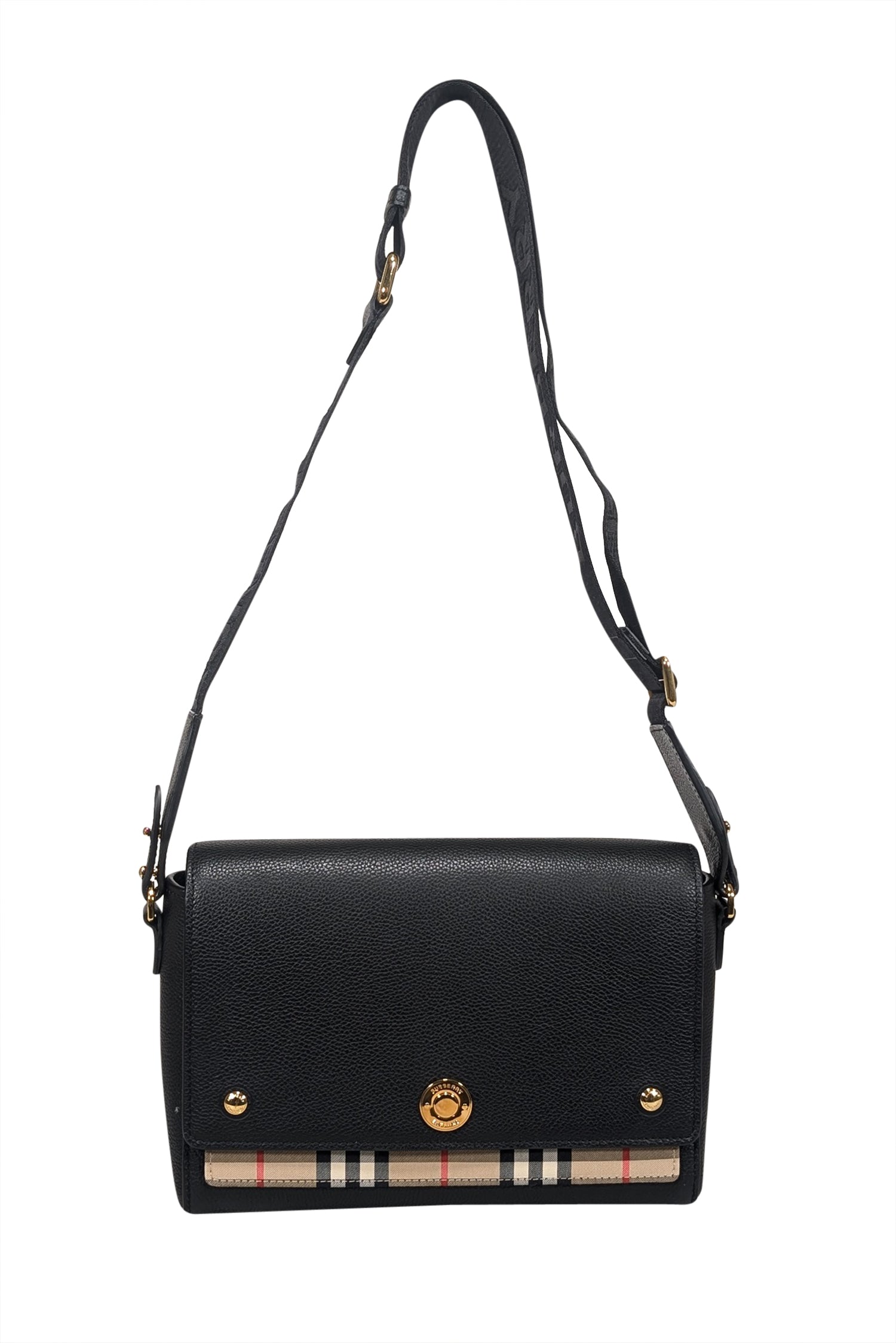 Burberry - Stunning Black Leather & Vintage Check Note Crossbody Bag