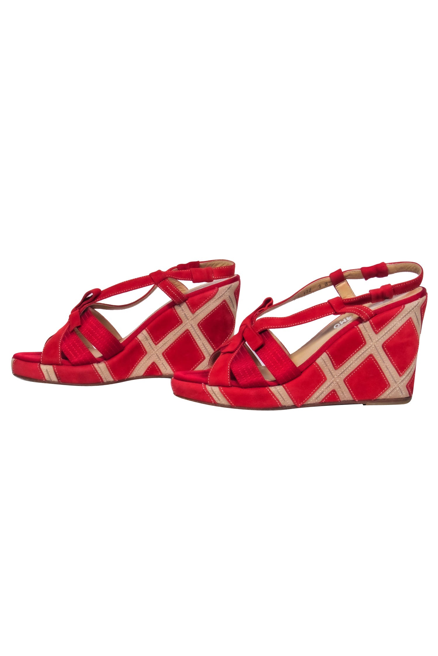 Ferragamo Red Suede Dreamy Open Toe Strappy Slingback Wedges - Size 9