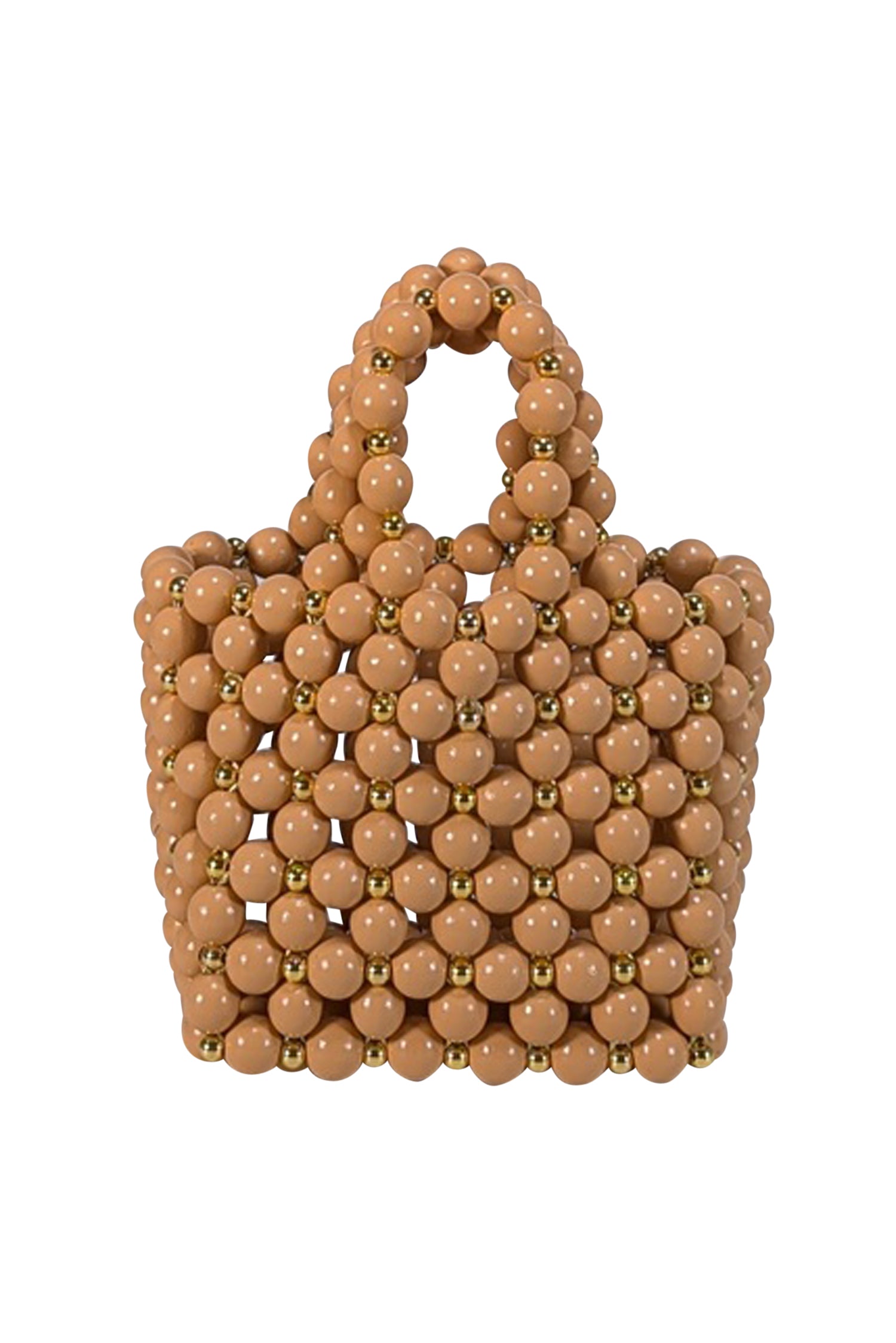 Vanina Tan & Gold Beaded Bohemian Mini Handbag