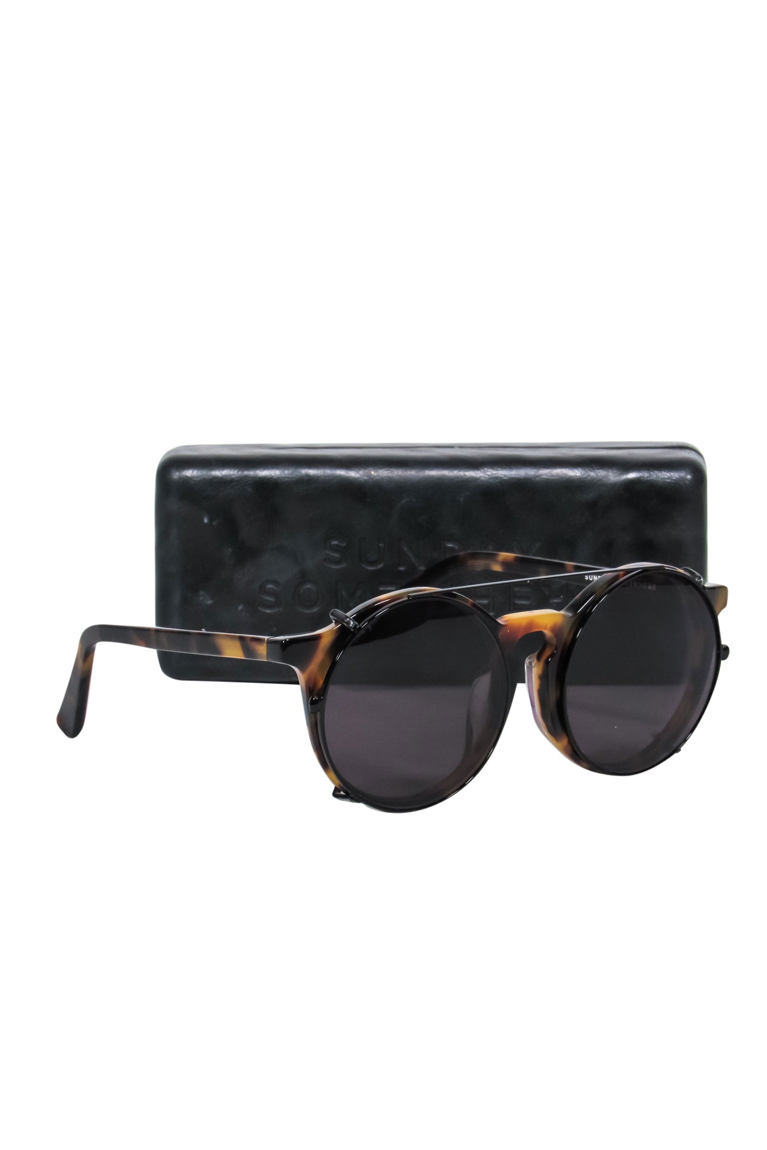 Sunday Somewhere - Stylish Brown Tortoise Shell Round Sunglasses with Brow Bar