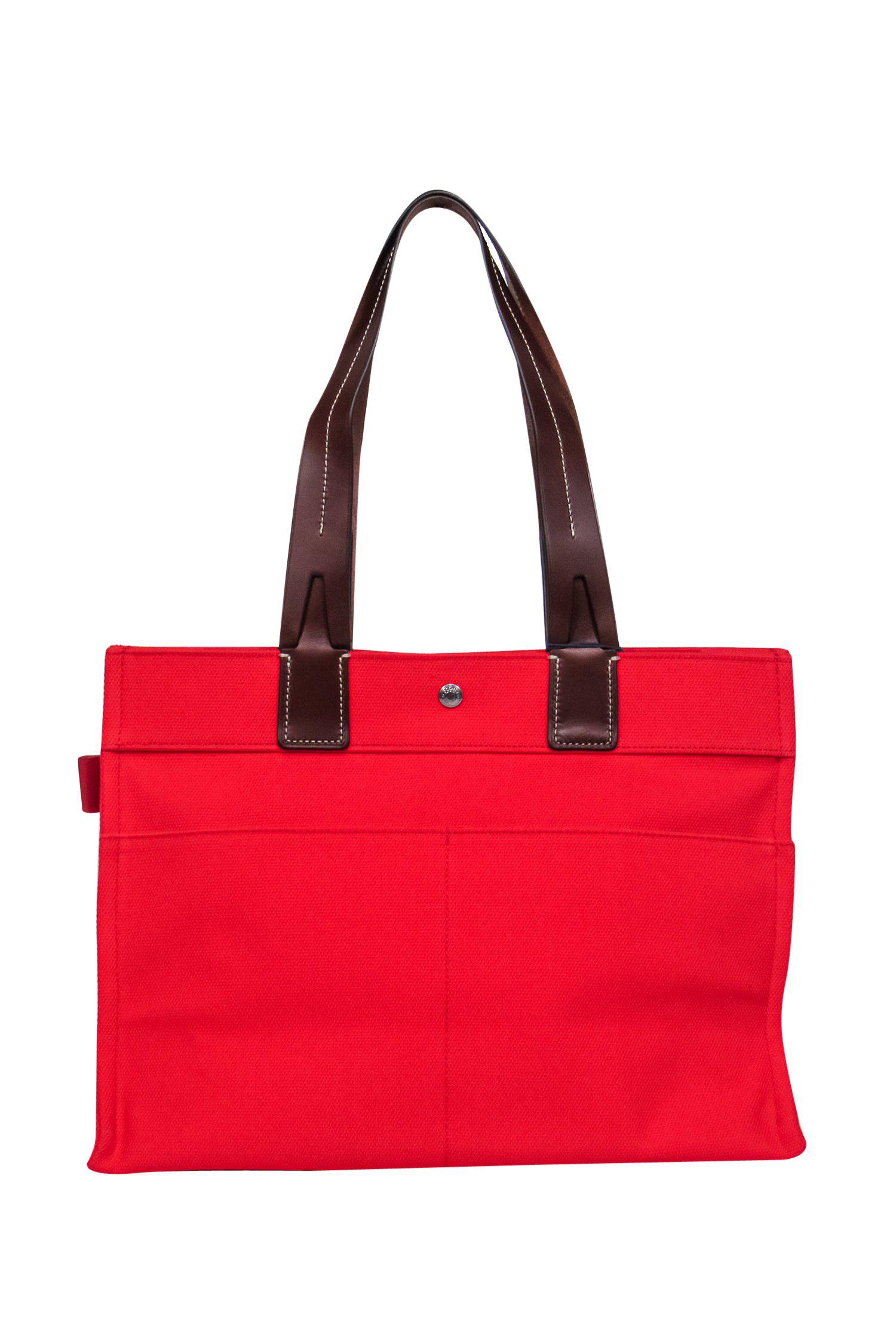 Dooney & Bourke - Stunning Red Woven Canvas Tote Bag with Leather Handles