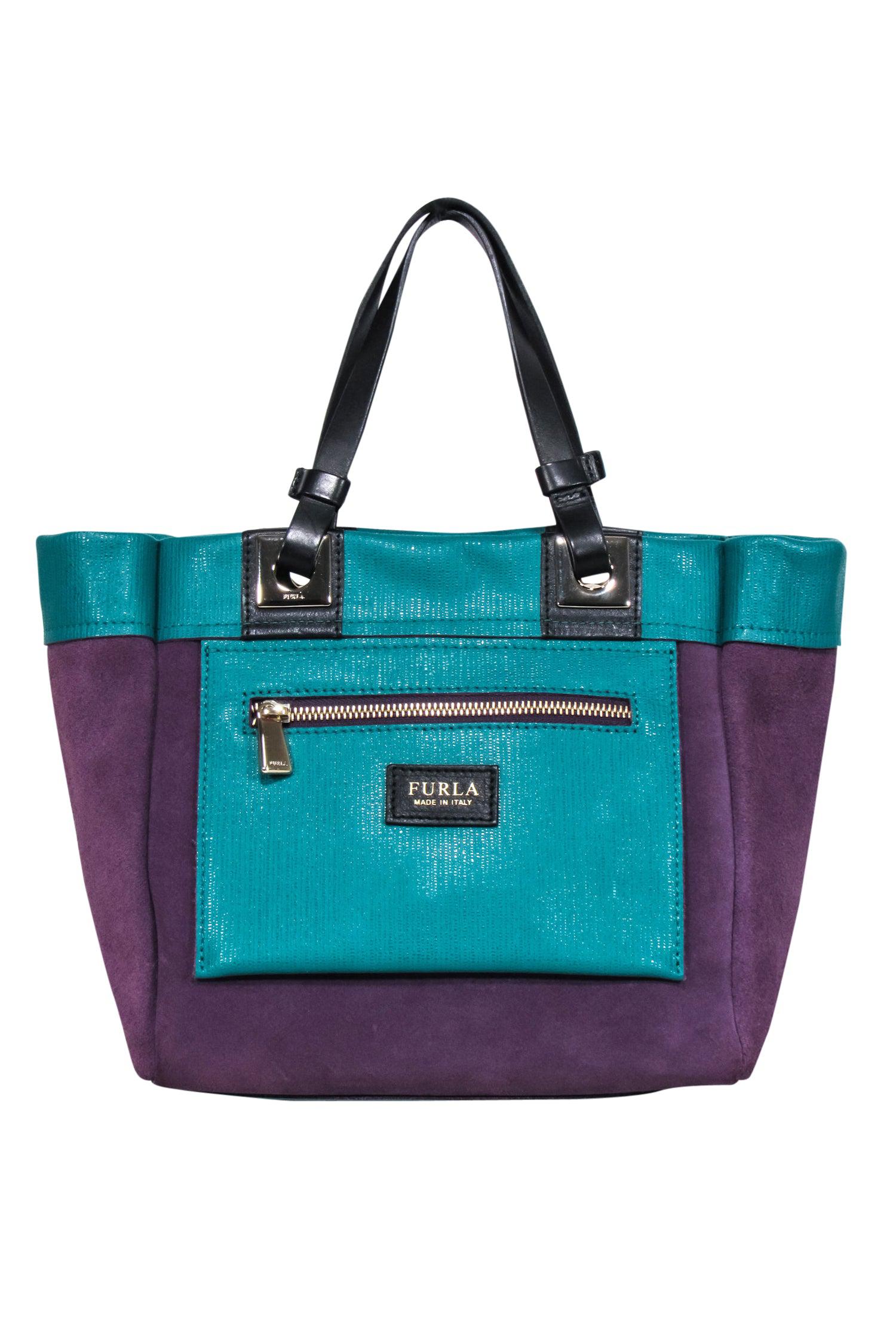 Furla - Stunning Purple Suede & Teal Leather Mini Tote Bag