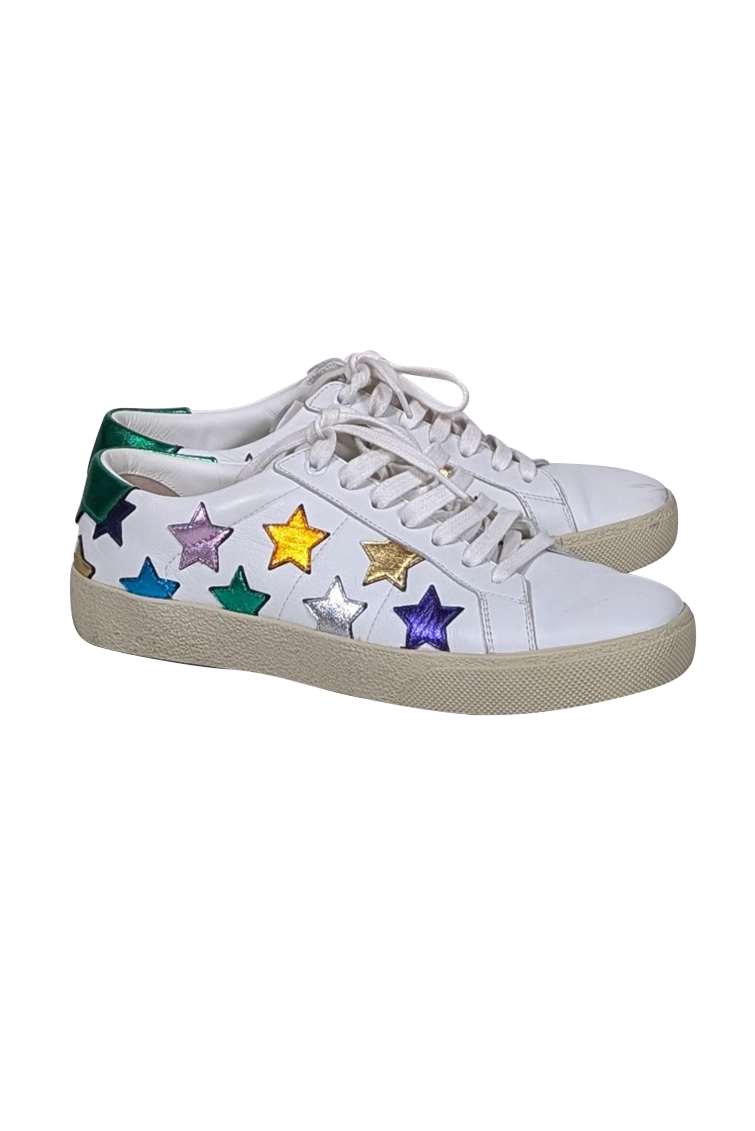 Yves Saint Laurent - Glamorous White & Multicolor Metallic Star Print Sneakers, Size 8