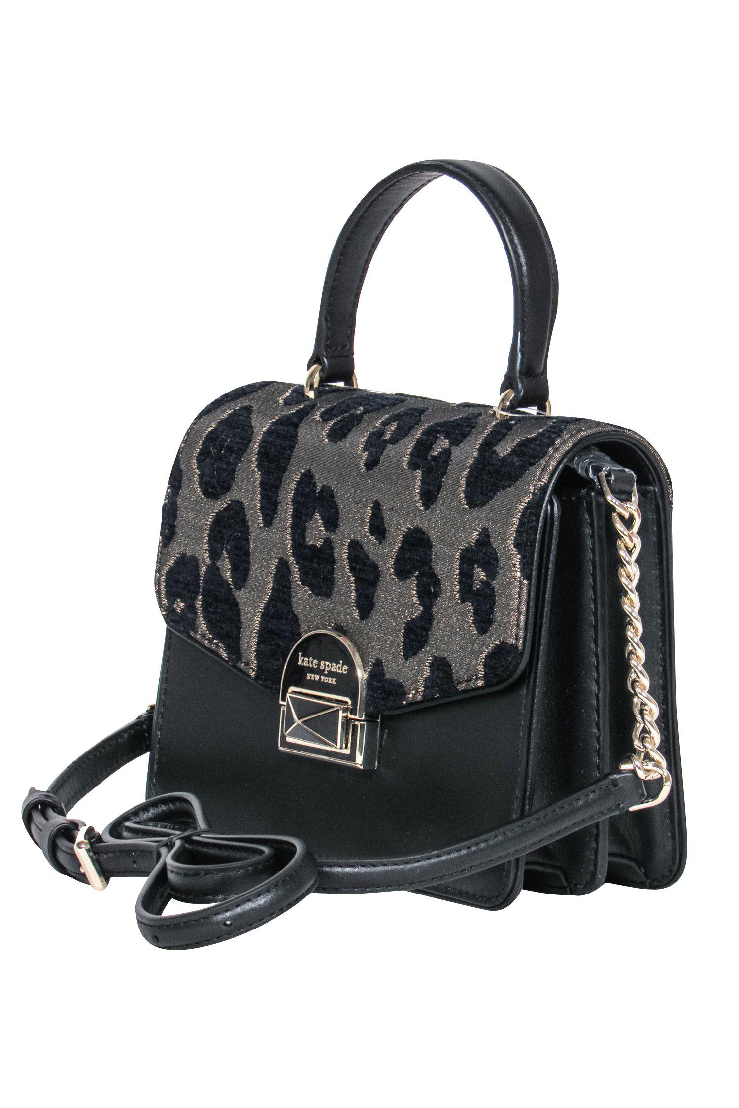 Kate Spade Black Leather Fold-Over Crossbody with Stunning Metallic Leopard Print