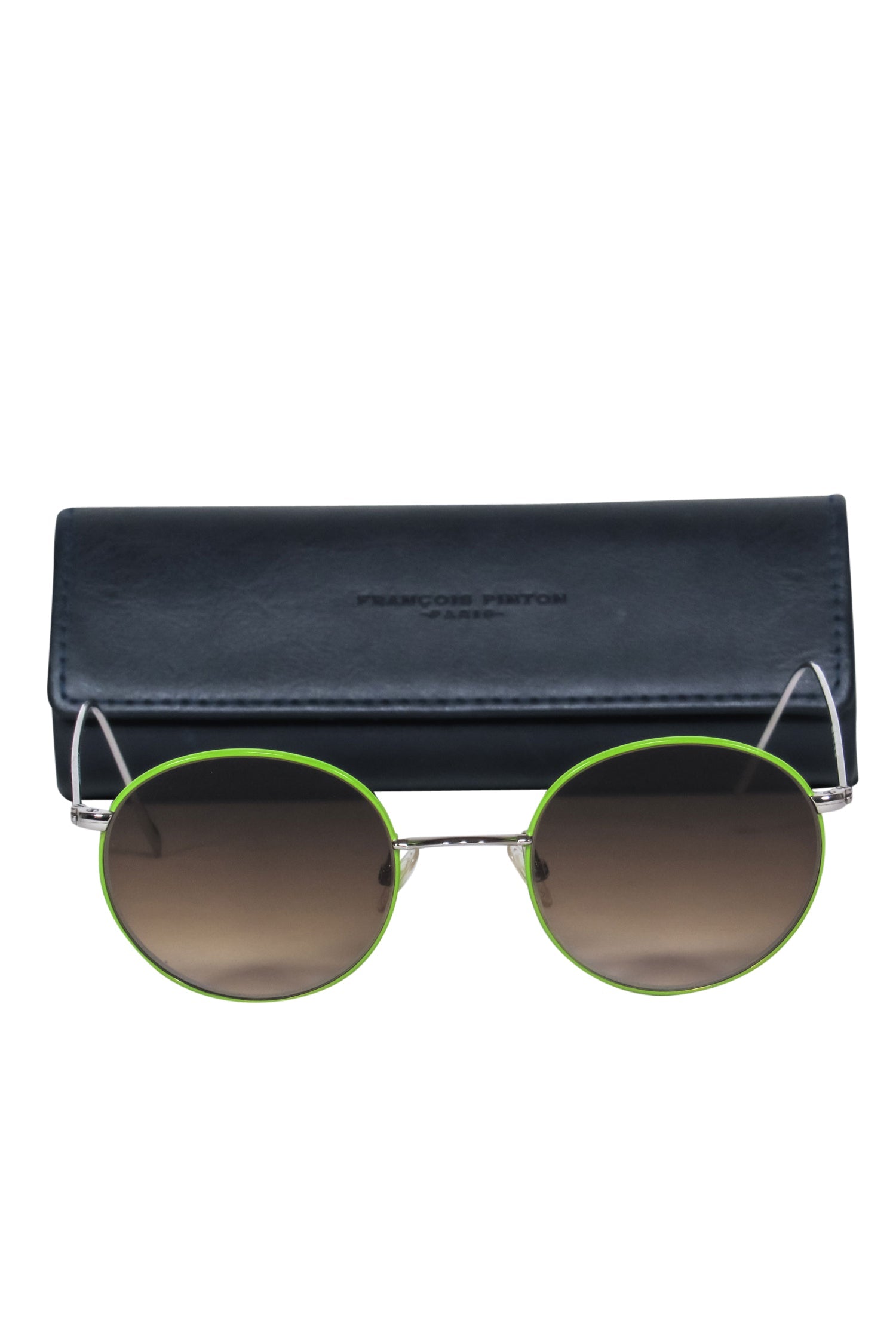Francois Pinton Lime Green Round Sunglasses with Brown Lenses - A Fashionable Statement