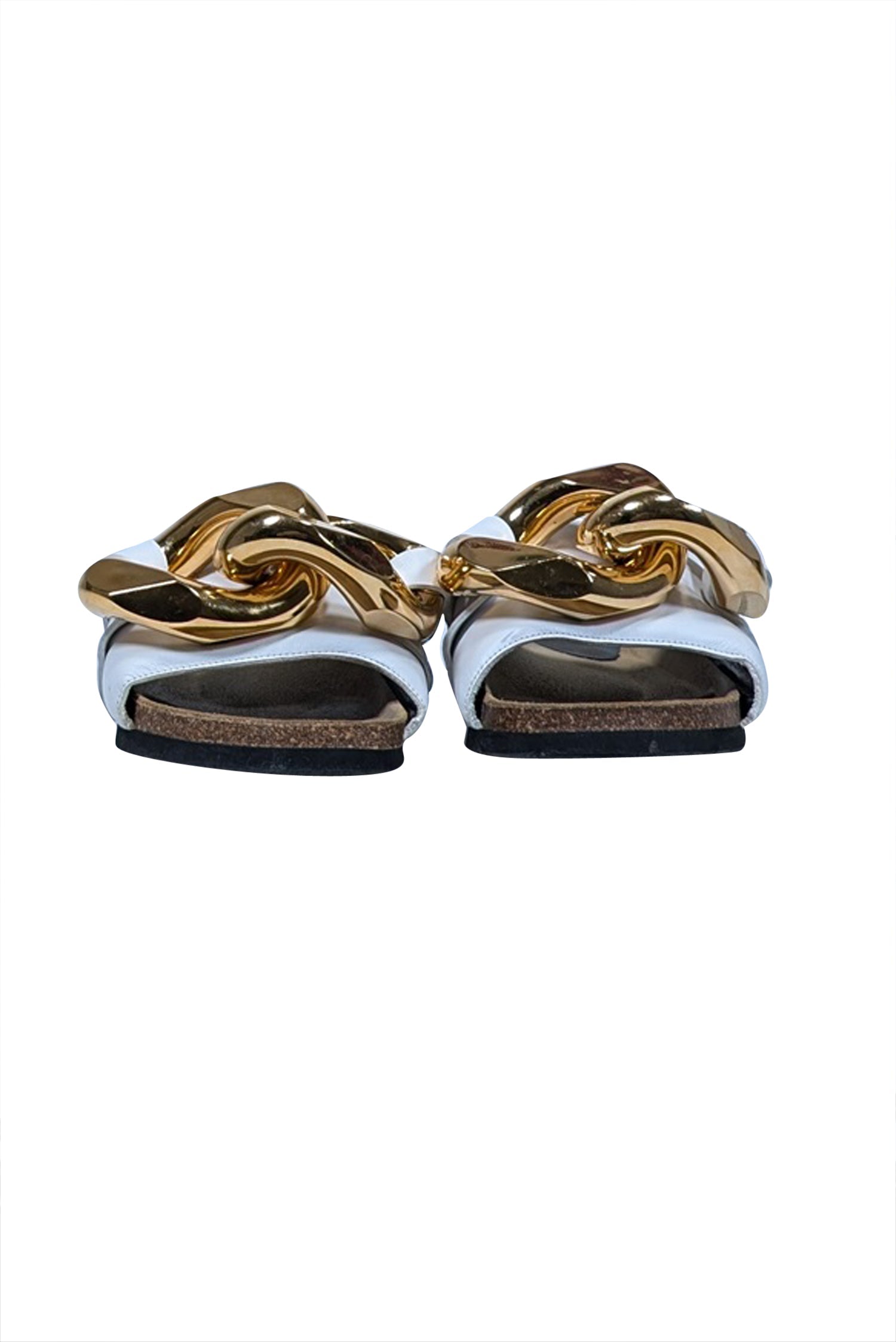 JW Anderson Ivory Leather Slide Sandals with Stunning Chunky Gold Chain - Size 7