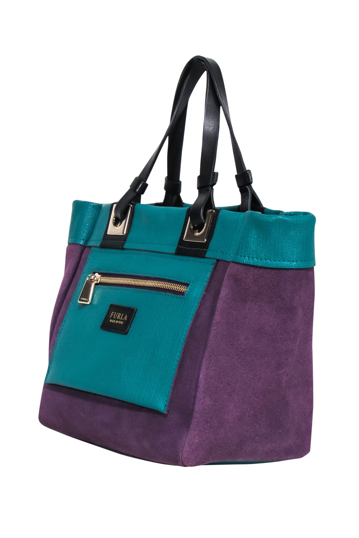 Furla - Stunning Purple Suede & Teal Leather Mini Tote Bag
