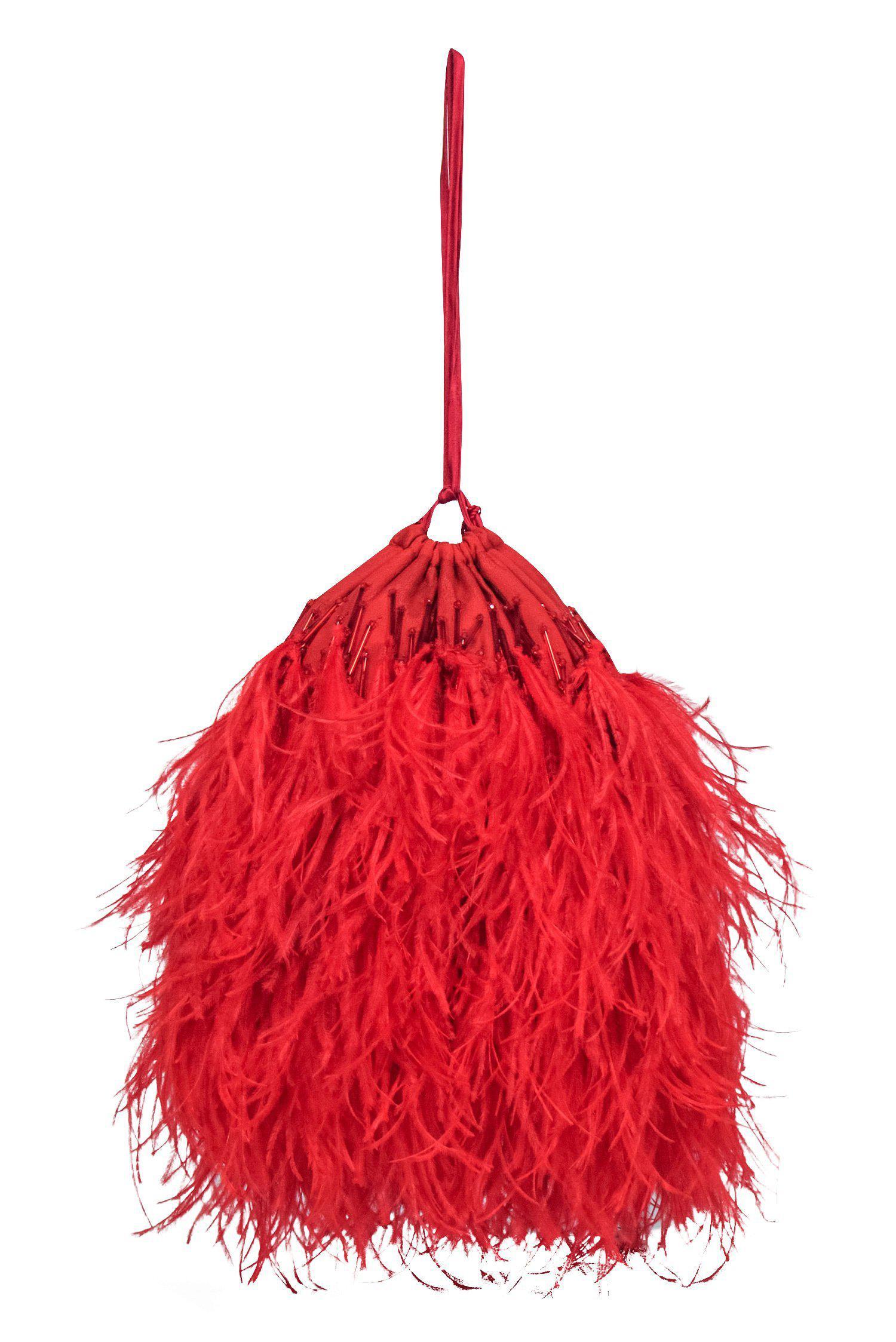 Attico's Stunning Red Ostrich Feather Beaded Bucket Bag