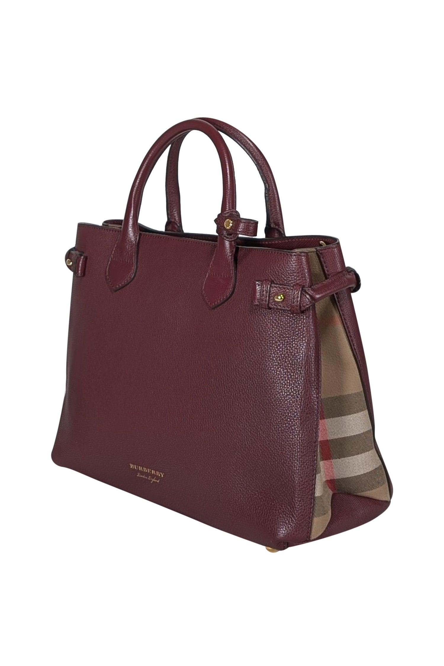 Burberry Maroon House Check Leather Medium Satchel - A Chic Fall Essential