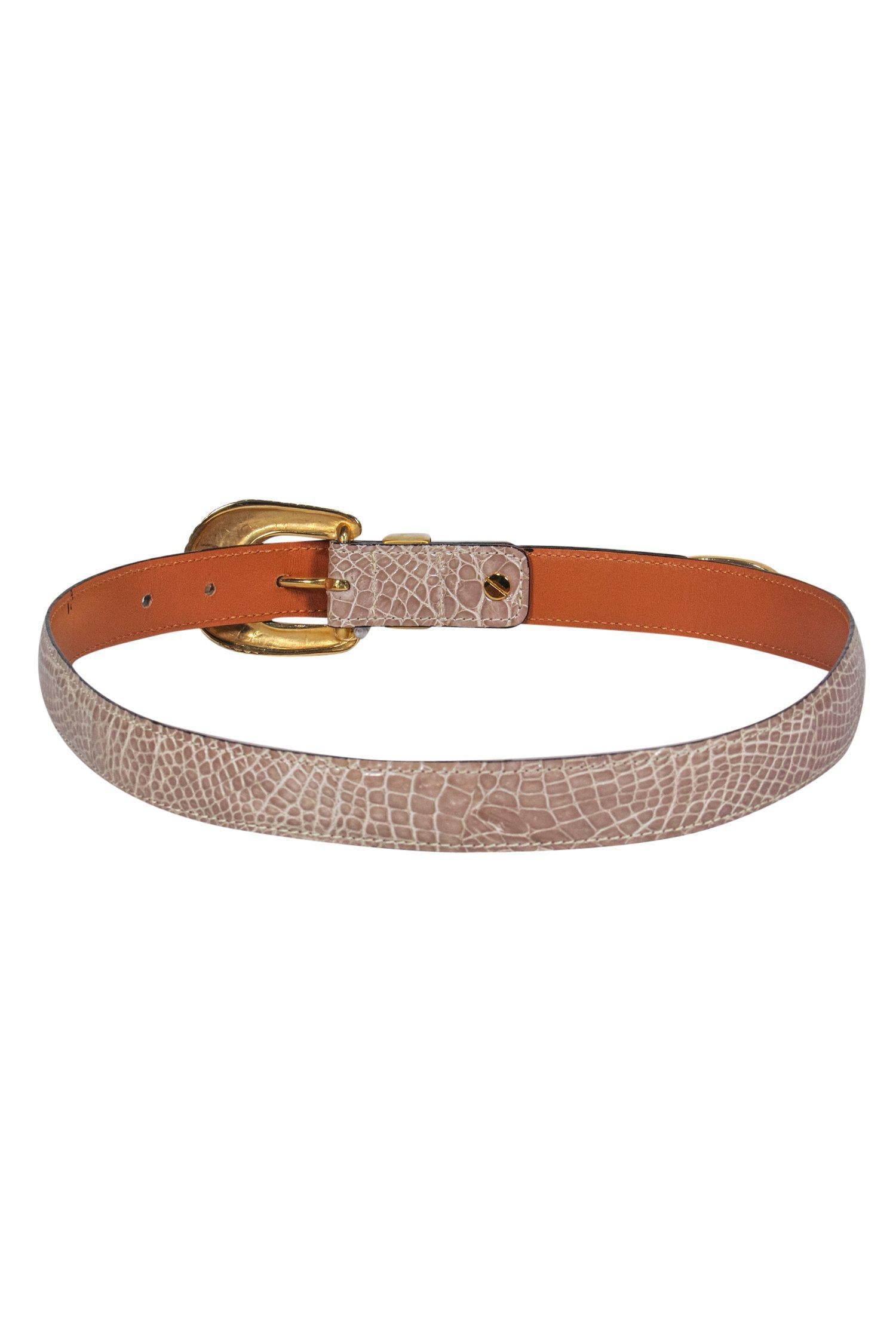 Kwanpen Glamorous Gray Crocodile Golden Buckle Belt