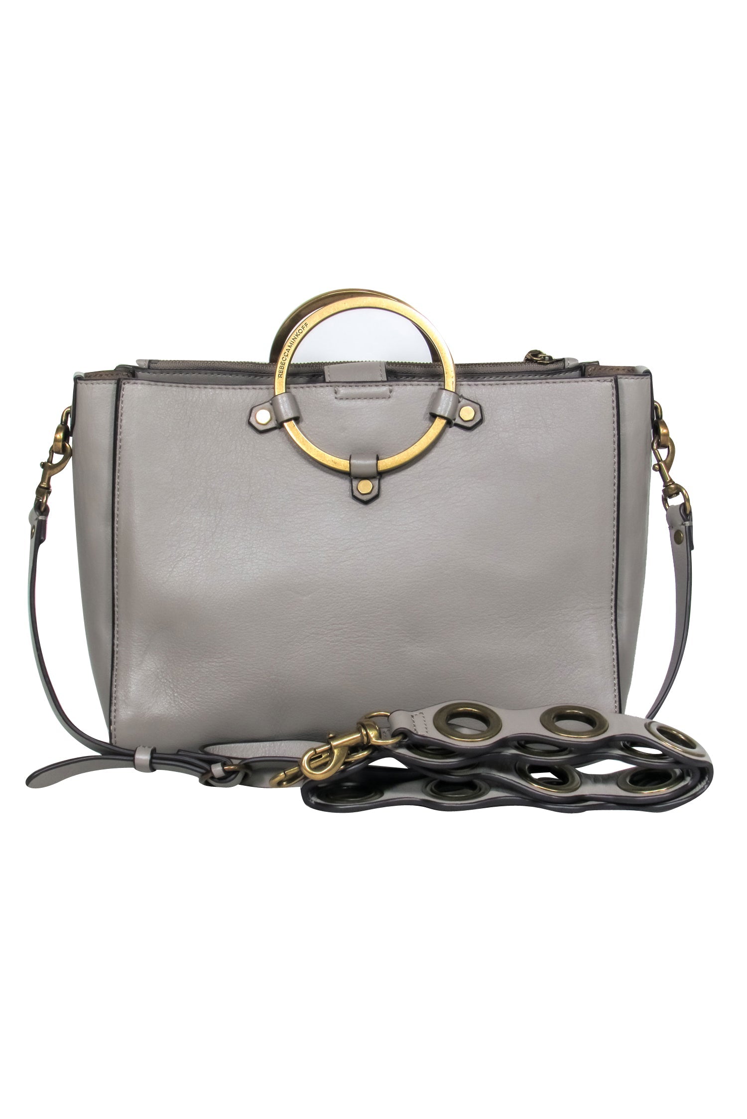 Rebecca Minkoff Grey Convertible Leather Crossbody Bag with Circle Handle