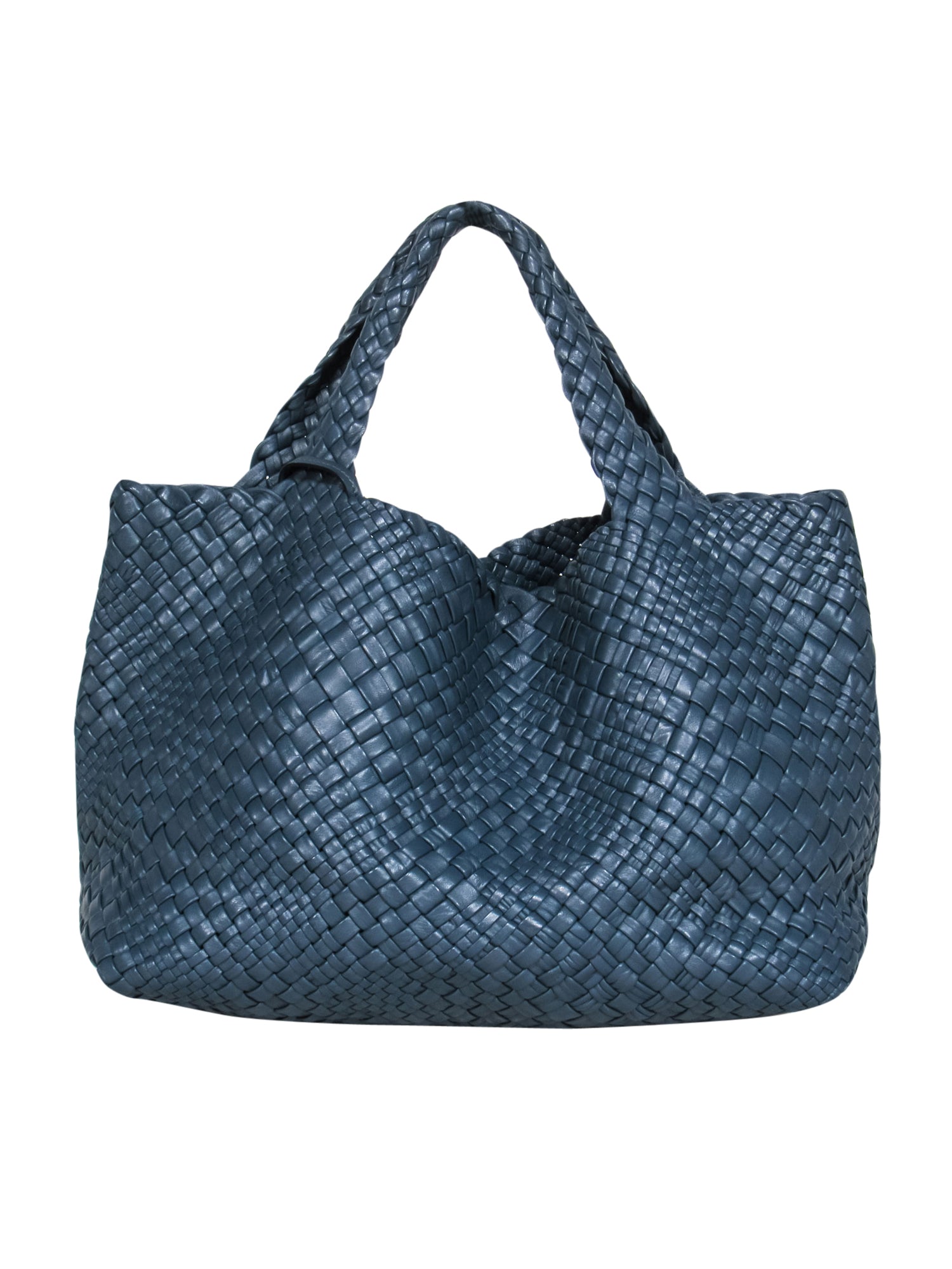 Falor - Stunning Large Blue Woven Leather Tote Bag