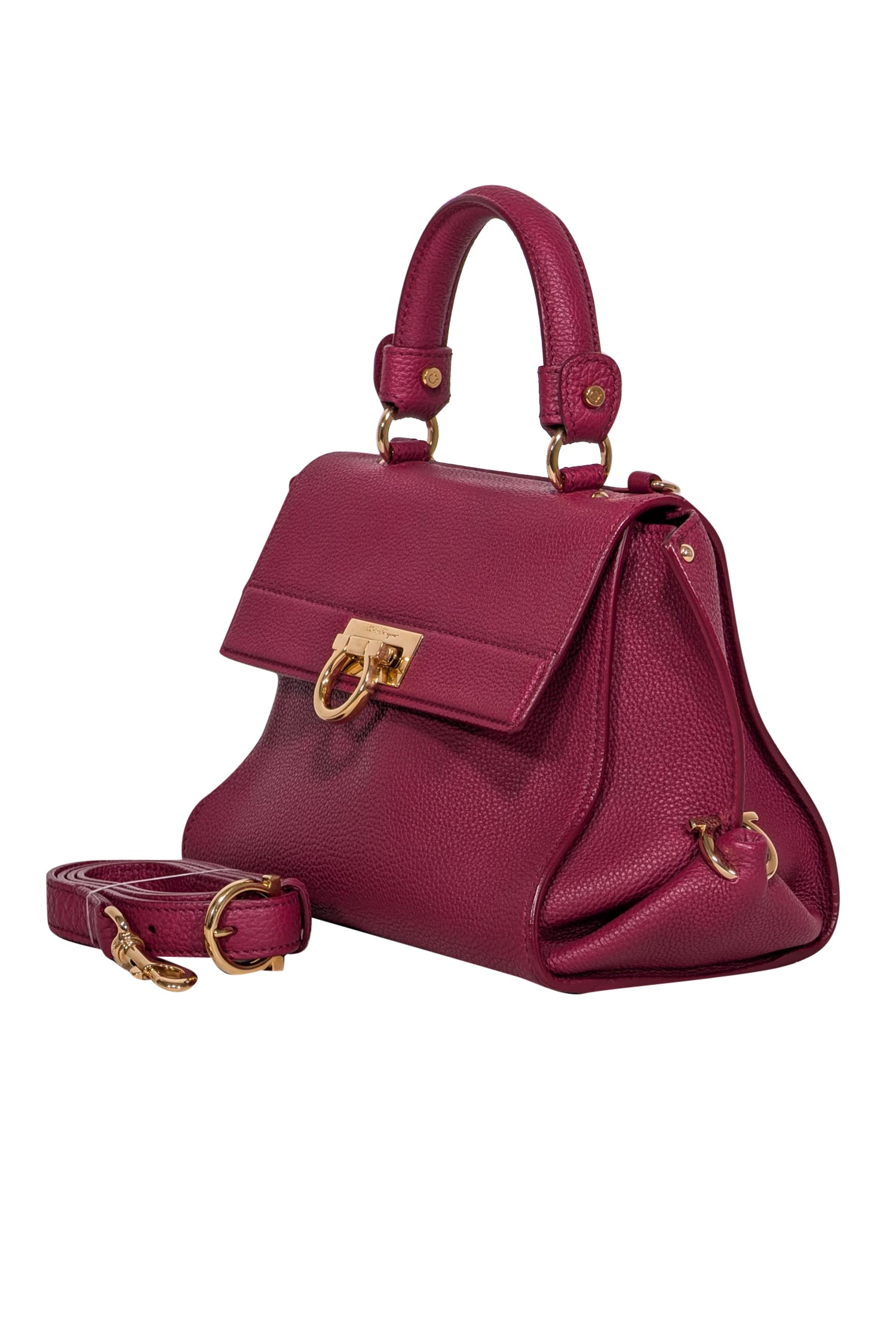 Ferragamo - Stunning Dark Pink Pebbled Leather Satchel Bag