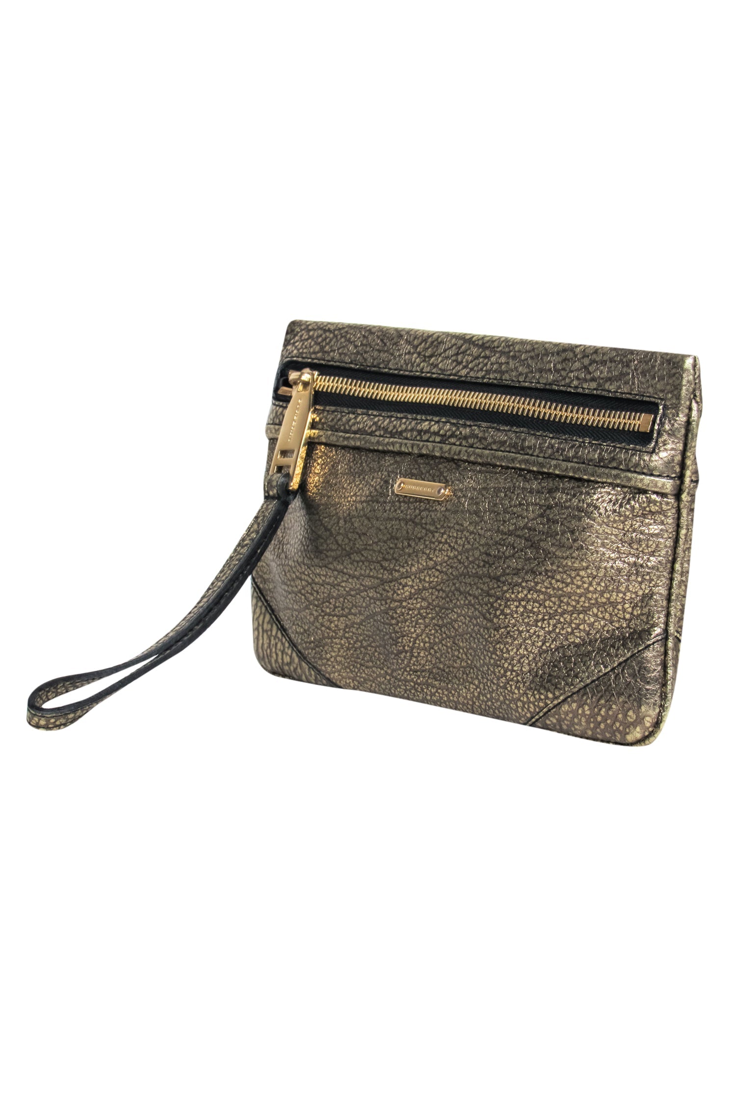 Burberry's Glittering Pebbled Gold Leather Zippered Wristlet