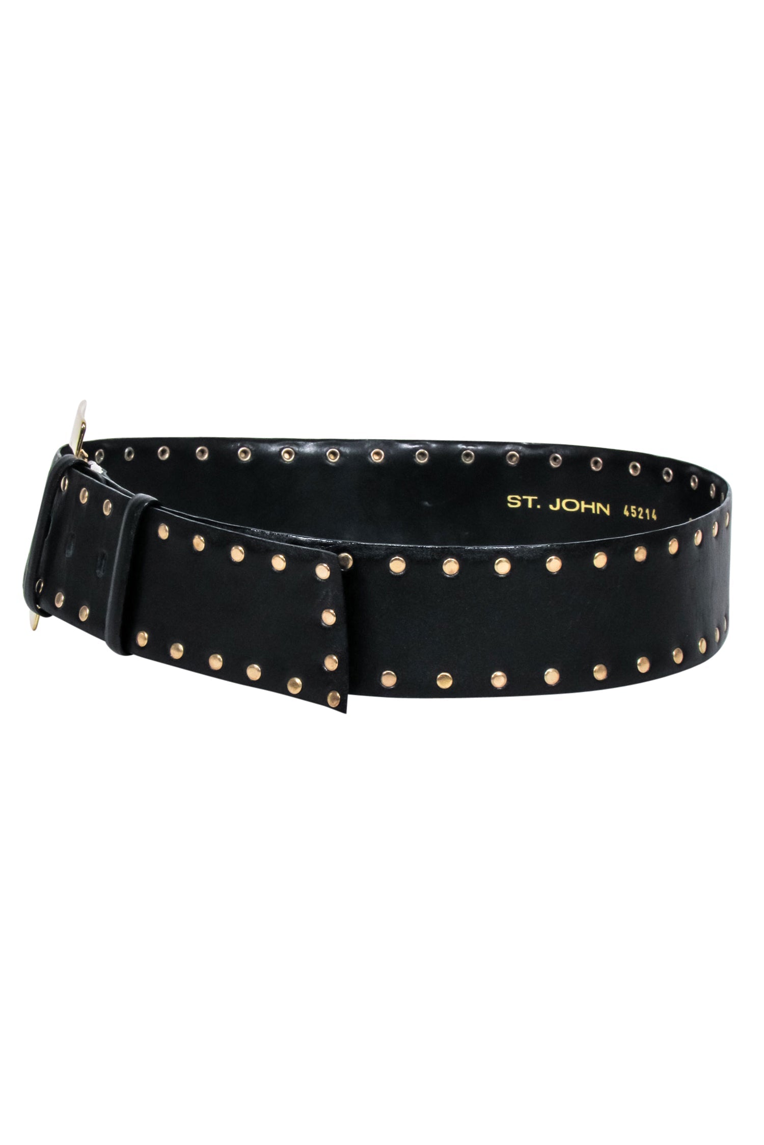 St. John's Stylish Black Leather Belt with Gold Studs - Size 10